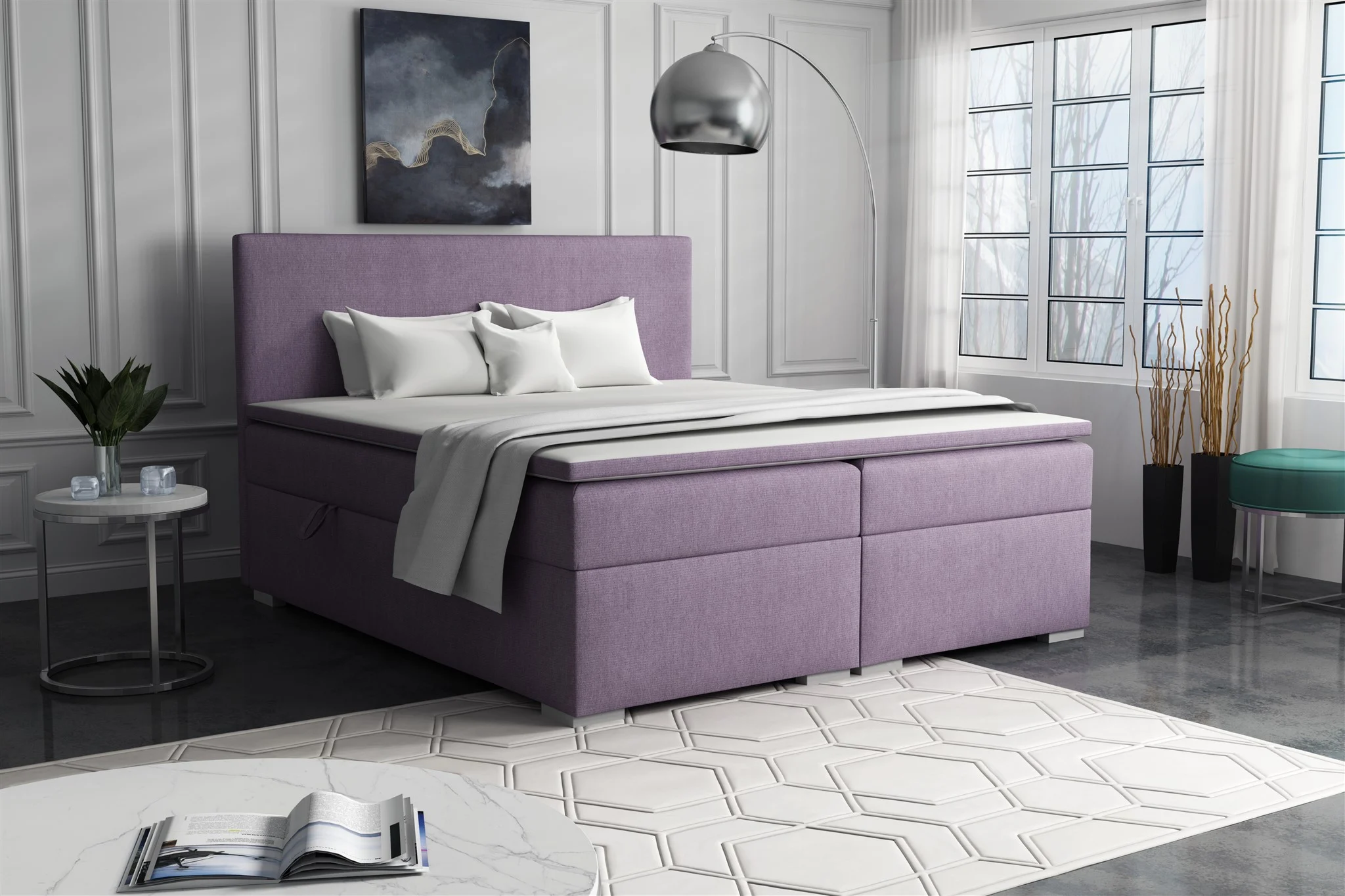 Boxspringbett Schlafzimmerbett SOREL 160x200cm Stoff Soro Violett - Fun Möbel