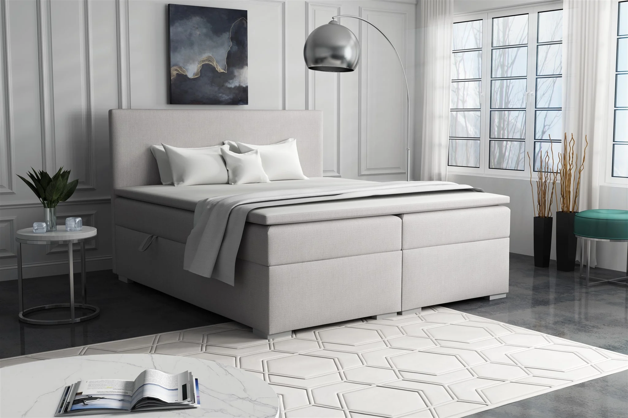 Boxspringbett Schlafzimmerbett SOREL 140x200cm Stoff Soro Hellgrau - Fun Möbel