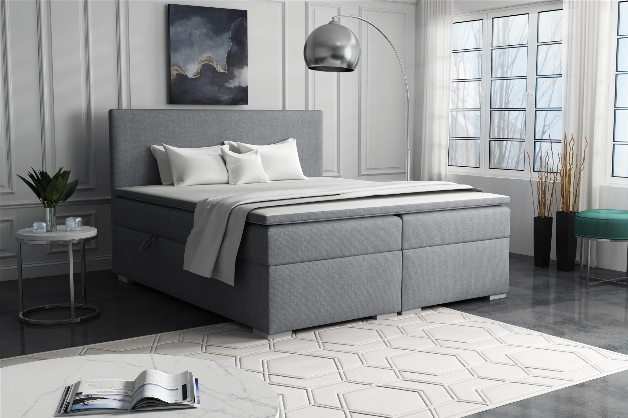 Boxspringbett Schlafzimmerbett SOREL 160x200cm Stoff Soro Grau - Fun Möbel