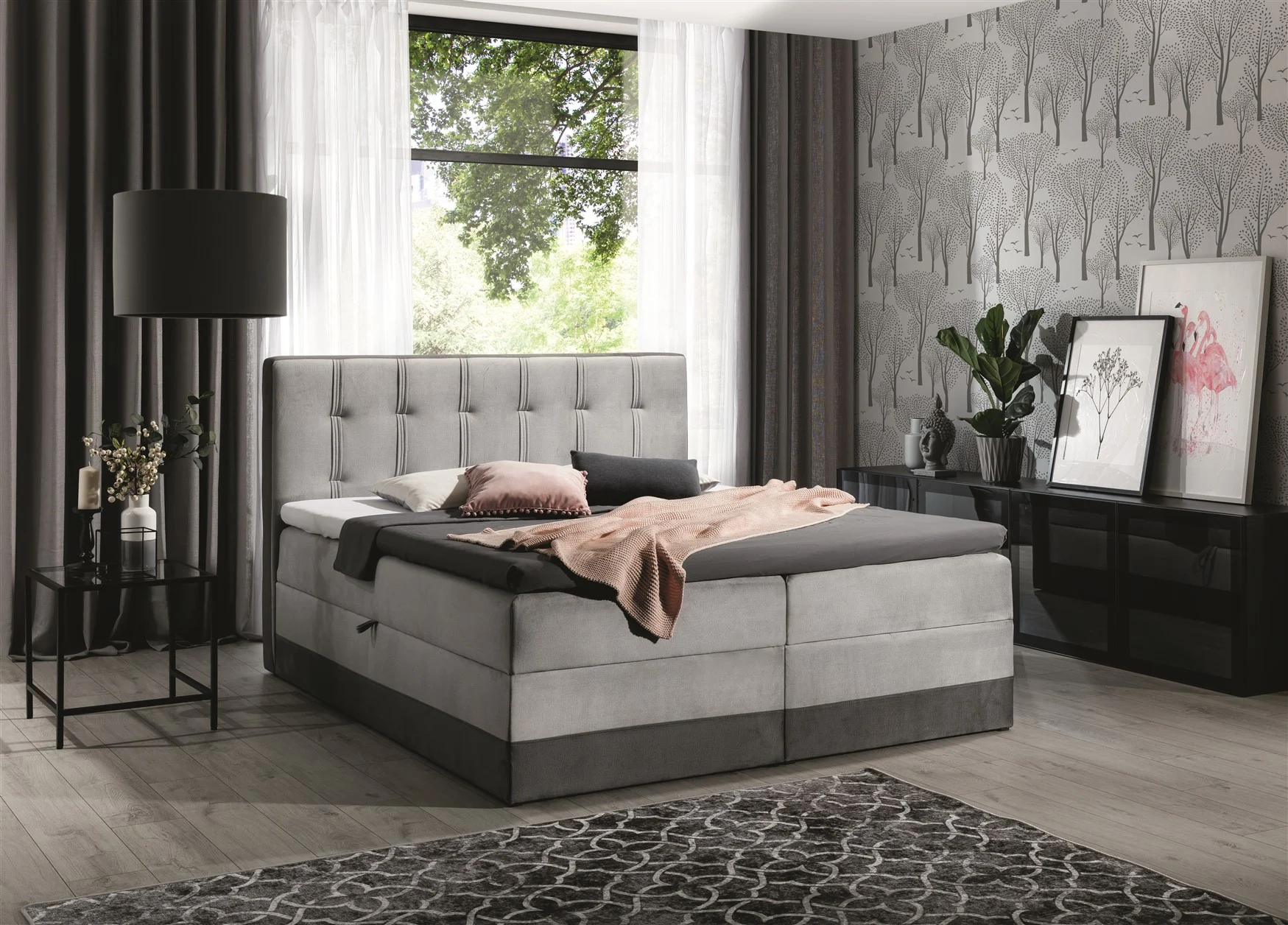 Boxspringbett Schlafzimmerbett TAVIRA 200x200cm in Stoff - Fun Moebel
