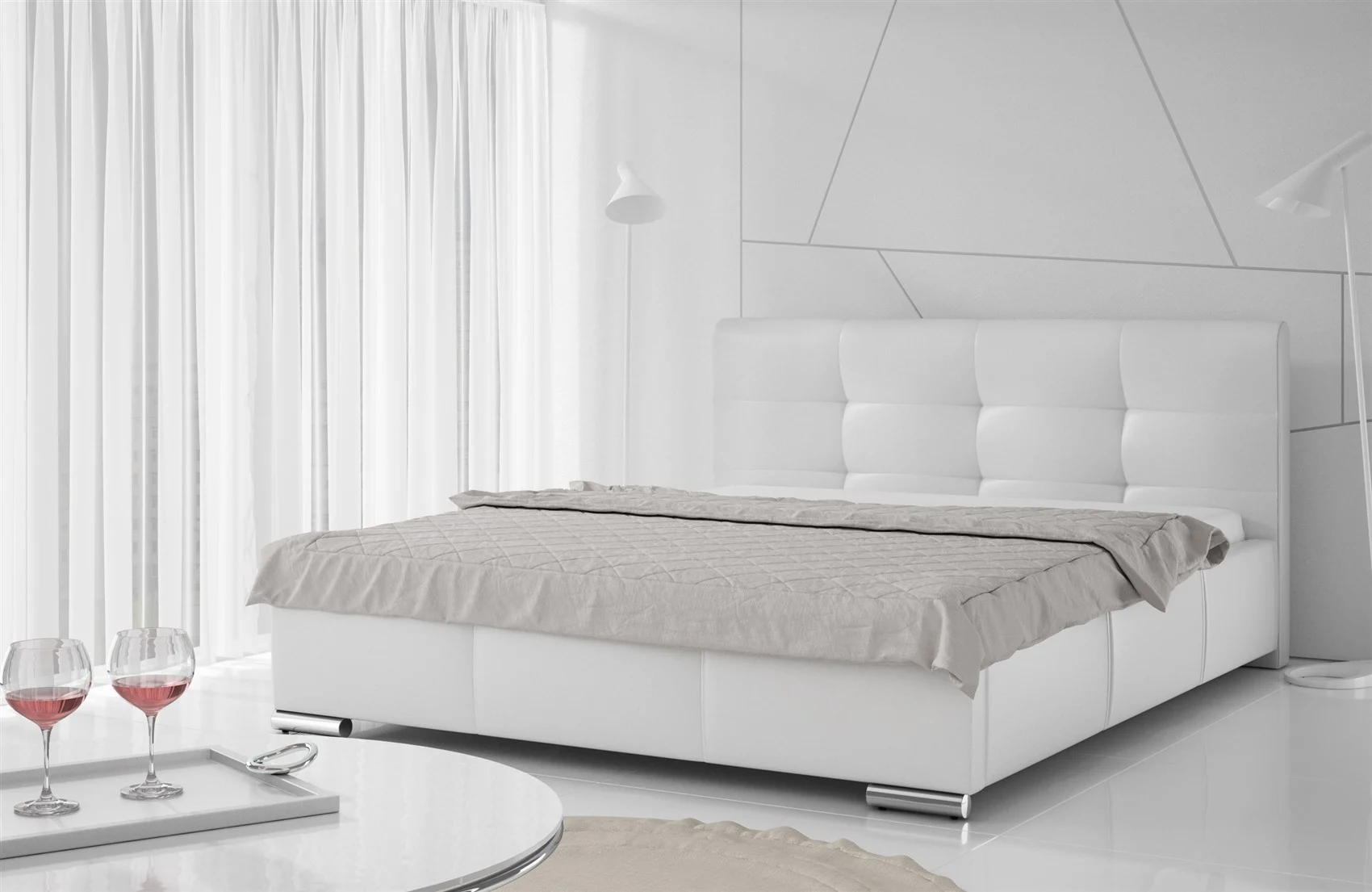 Polsterbett Doppelbett TAYLOR Komplettset Kunstleder Weiss 140x200cm - Fun Möbel