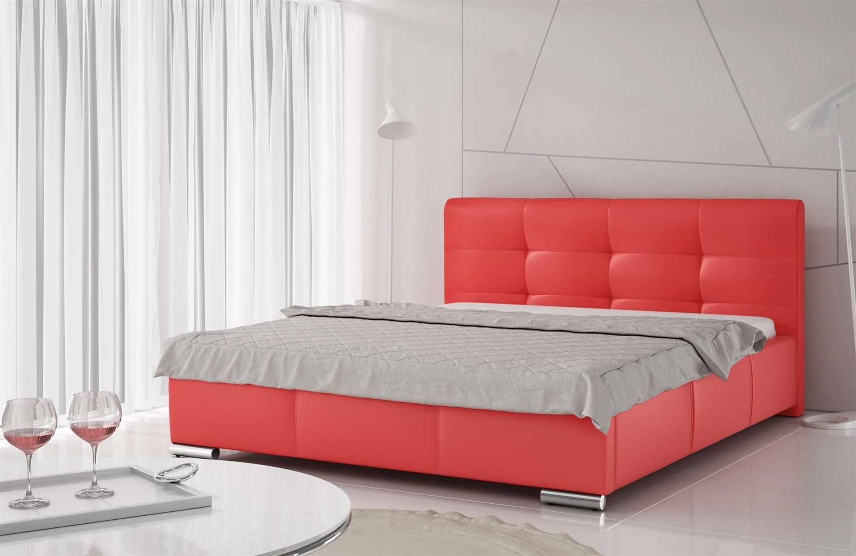 Polsterbett Bett Doppelbett TAYLOR Kunstleder Rot 180x200cm - Fun Möbel