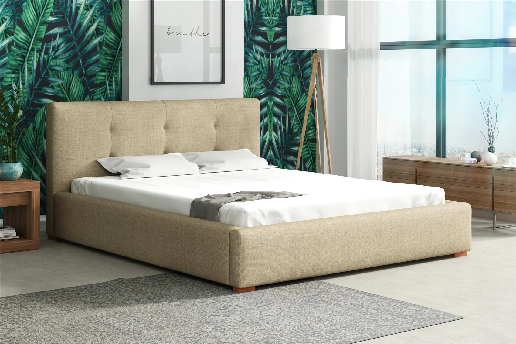 Polsterbett Bett Doppelbett TERAMO Kunstleder oder Stoff 160x200cm - Fun Moebel
