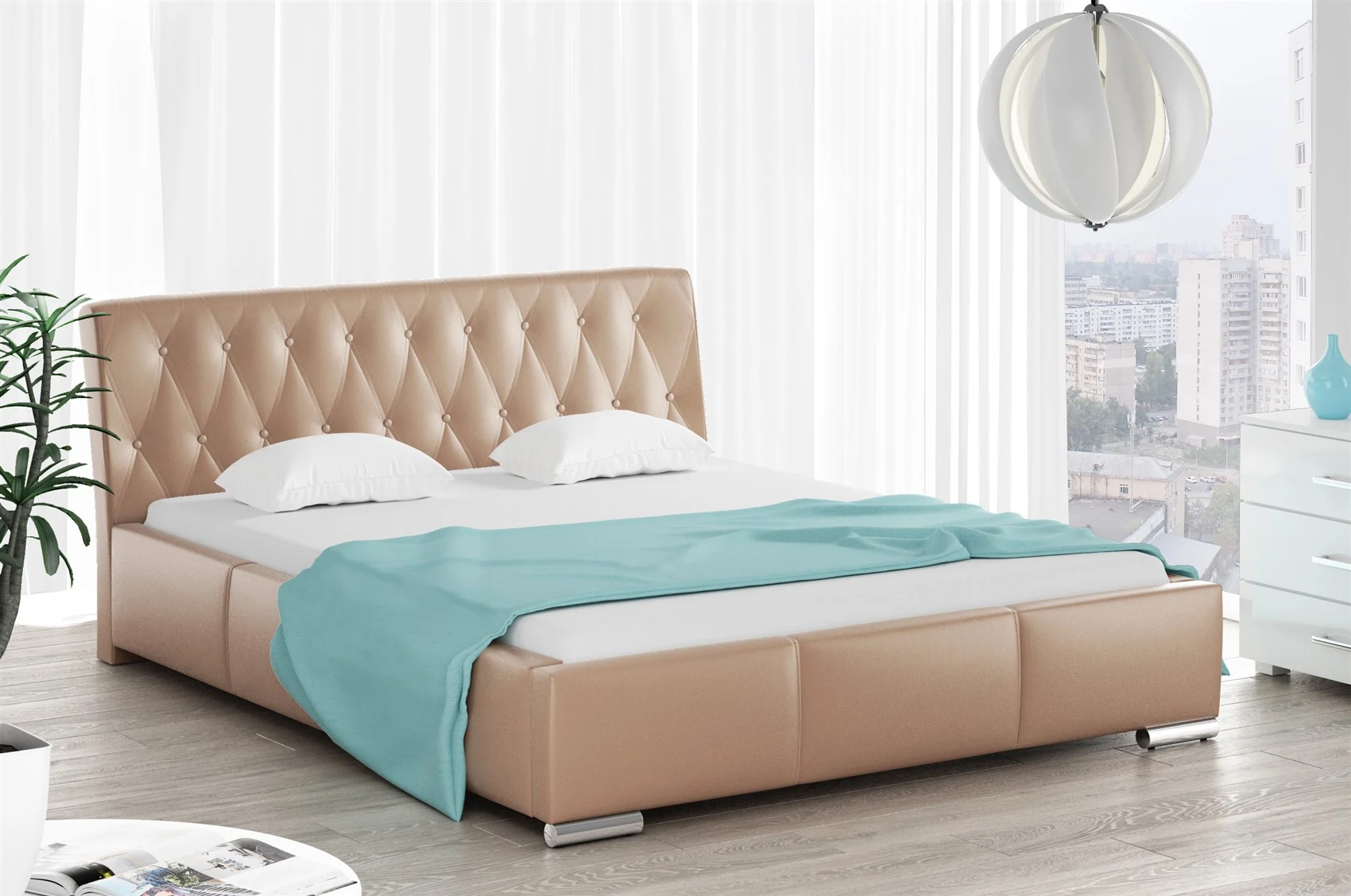 Polsterbett Bett Doppelbett THORE Kunstleder Cappuccino 160x200cm - Fun Möbel