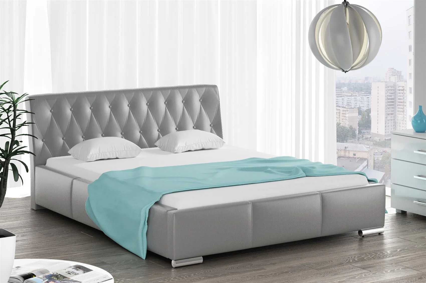 Polsterbett Bett Doppelbett THORE Kunstleder Grau 160x200cm - Fun Möbel