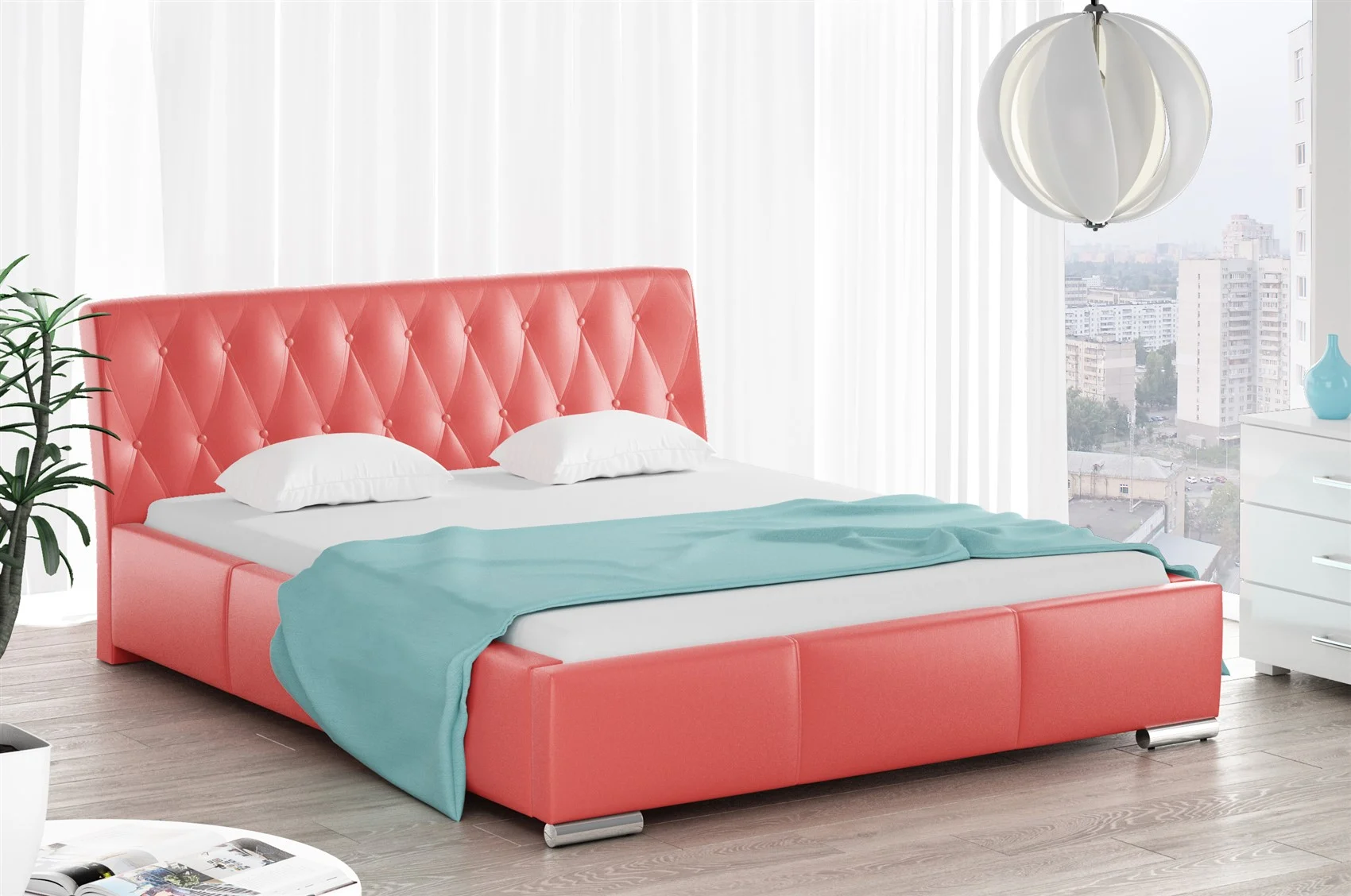 Polsterbett Doppelbett THORE Komplettset Kunstleder Rot 180x200cm - Fun Möbel