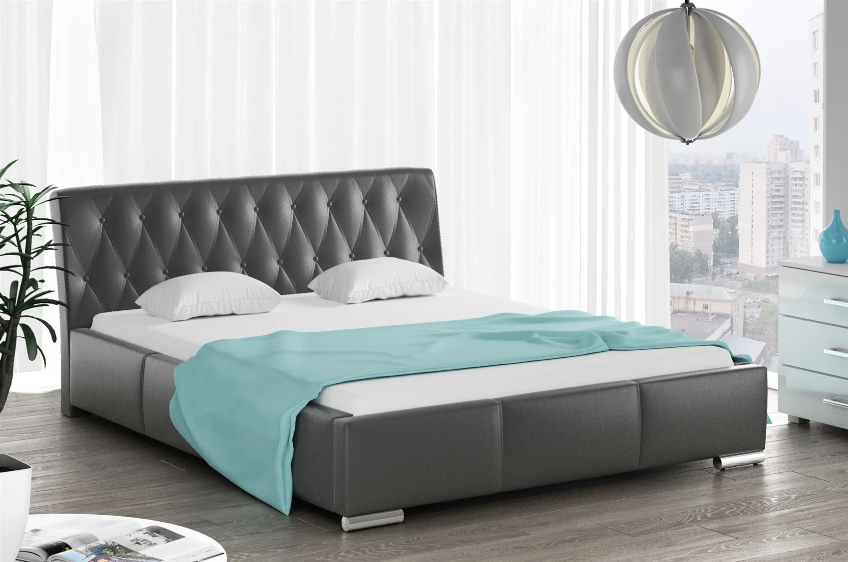 Polsterbett Doppelbett THORE Komplettset Kunstleder Schwarz 140x200cm - Fun Möbel