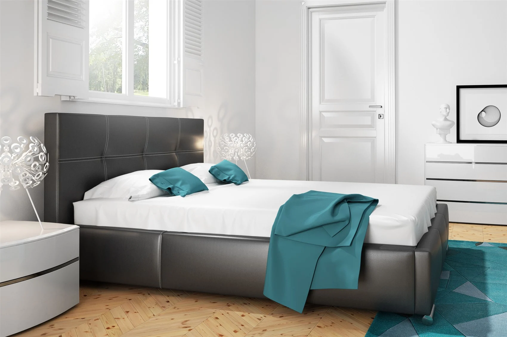 Polsterbett Bett Doppelbett TIMUR Kunstleder Schwarz 140x200cm - Fun Möbel