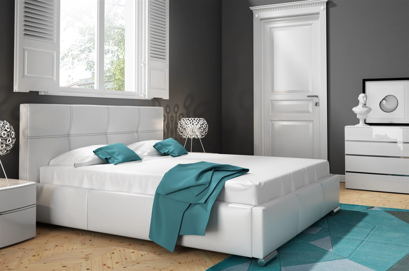 Polsterbett Doppelbett TIMUR Komplettset Kunstleder Weiss 180x200cm - Fun Möbel