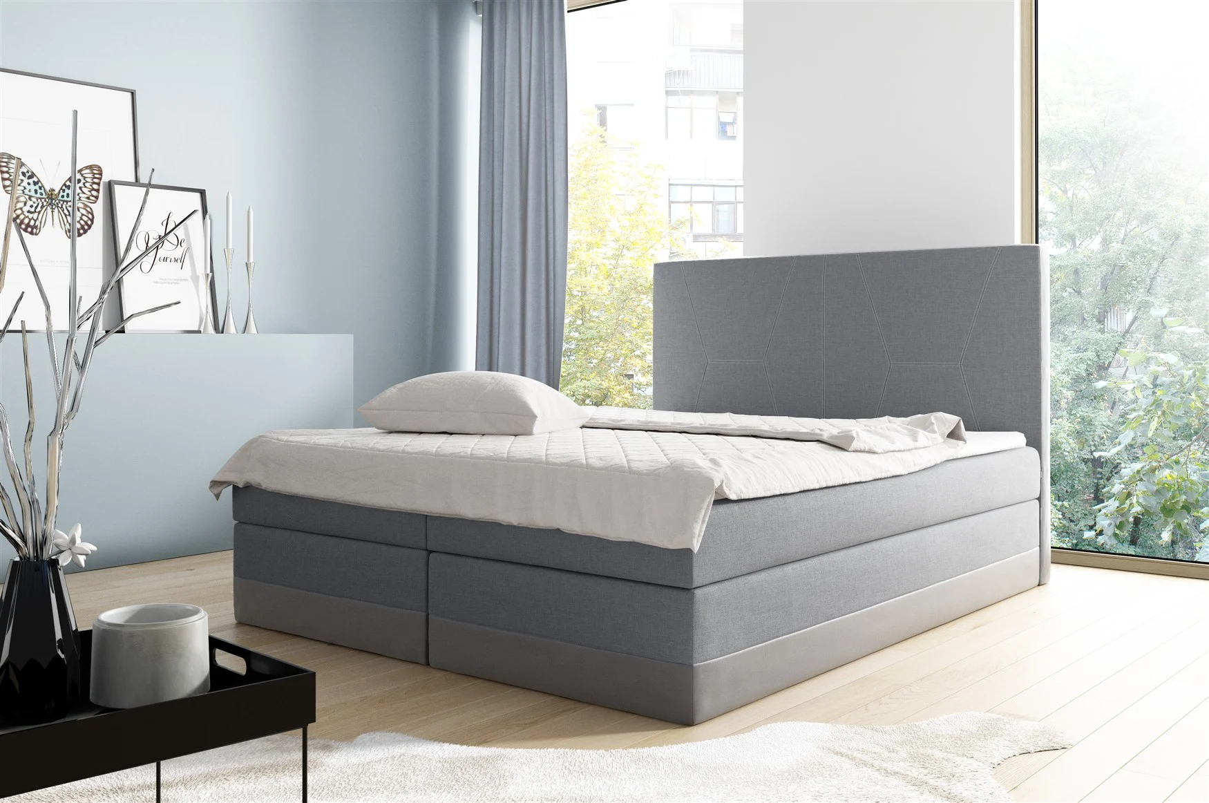 Boxspringbett Schlafzimmerbett VELARO 180x200cm Grau - Fun Moebel