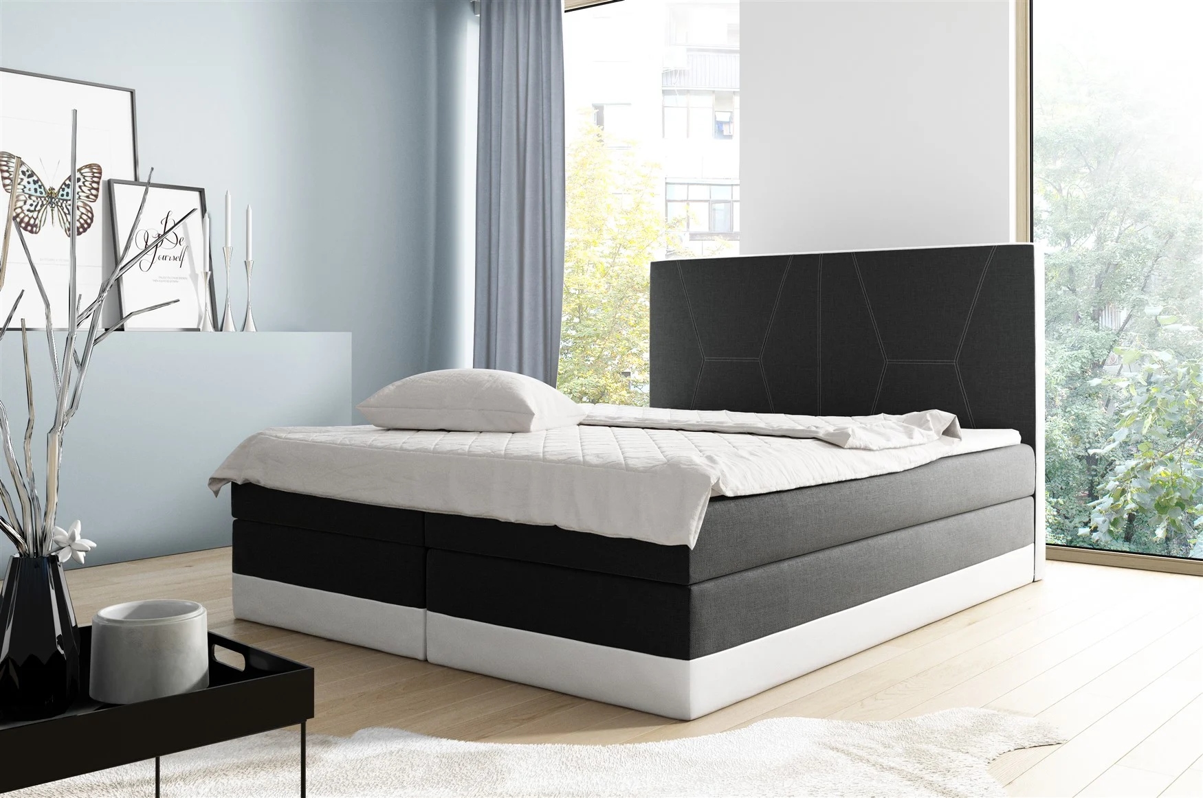 Boxspringbett Schlafzimmerbett VELARO 200x200cm Schwarz-Weiss
