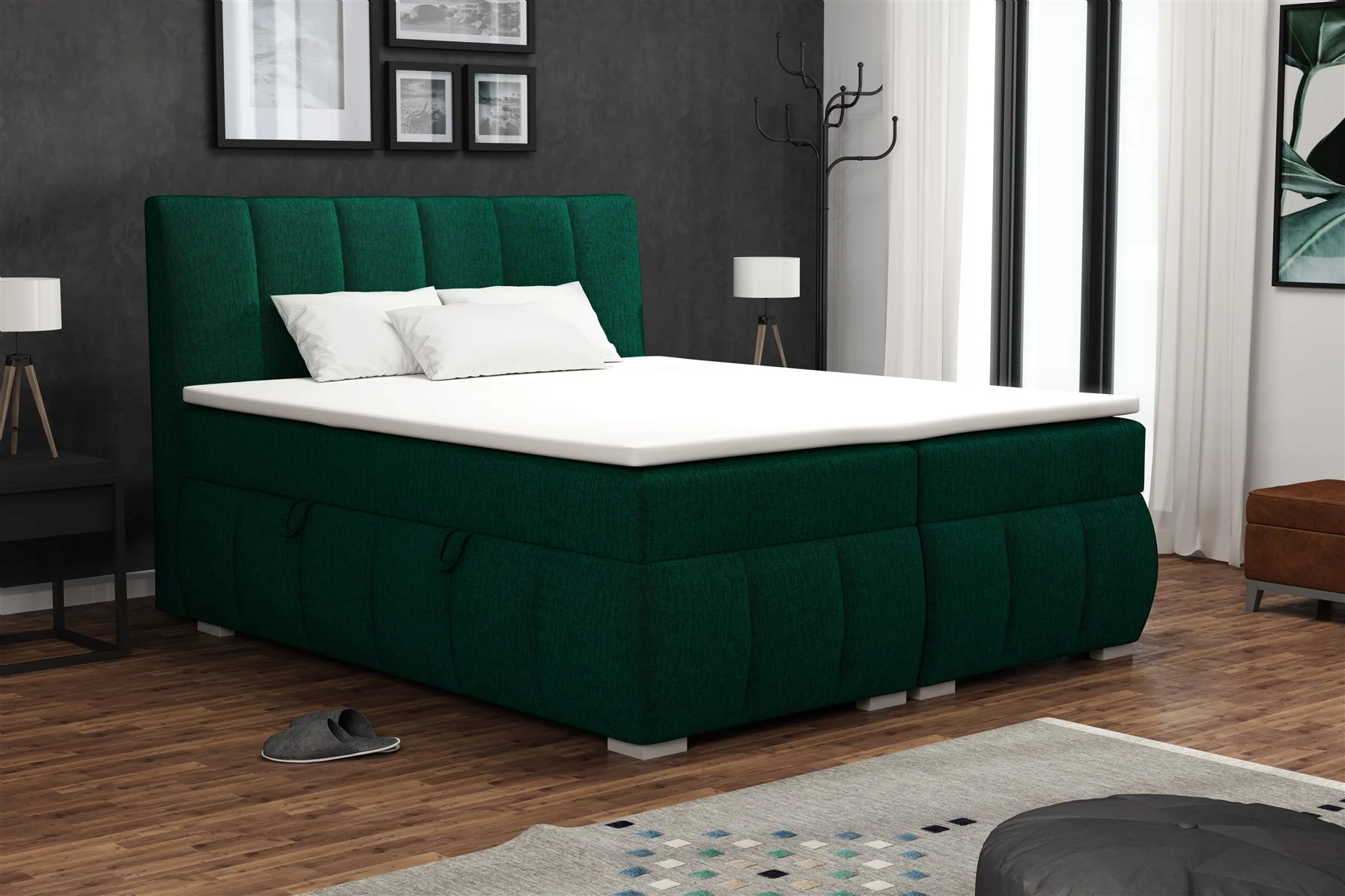 Boxspringbett Schlafzimmerbett VINCENZA 100x200cm in Stoff Monolith - Fun Möbel