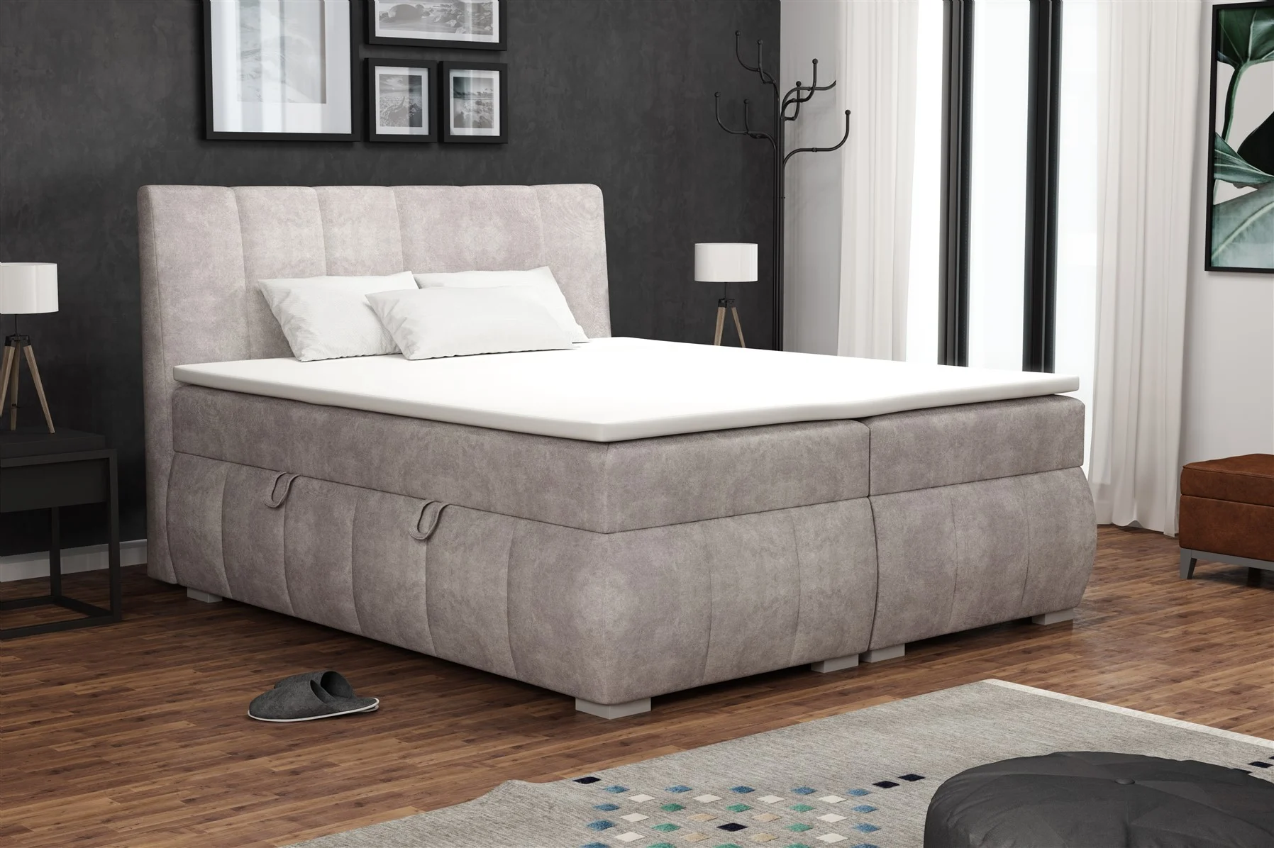 Boxspringbett Schlafzimmerbett VINCENZA 200x200cm in Stoff Preston - Fun Möbel