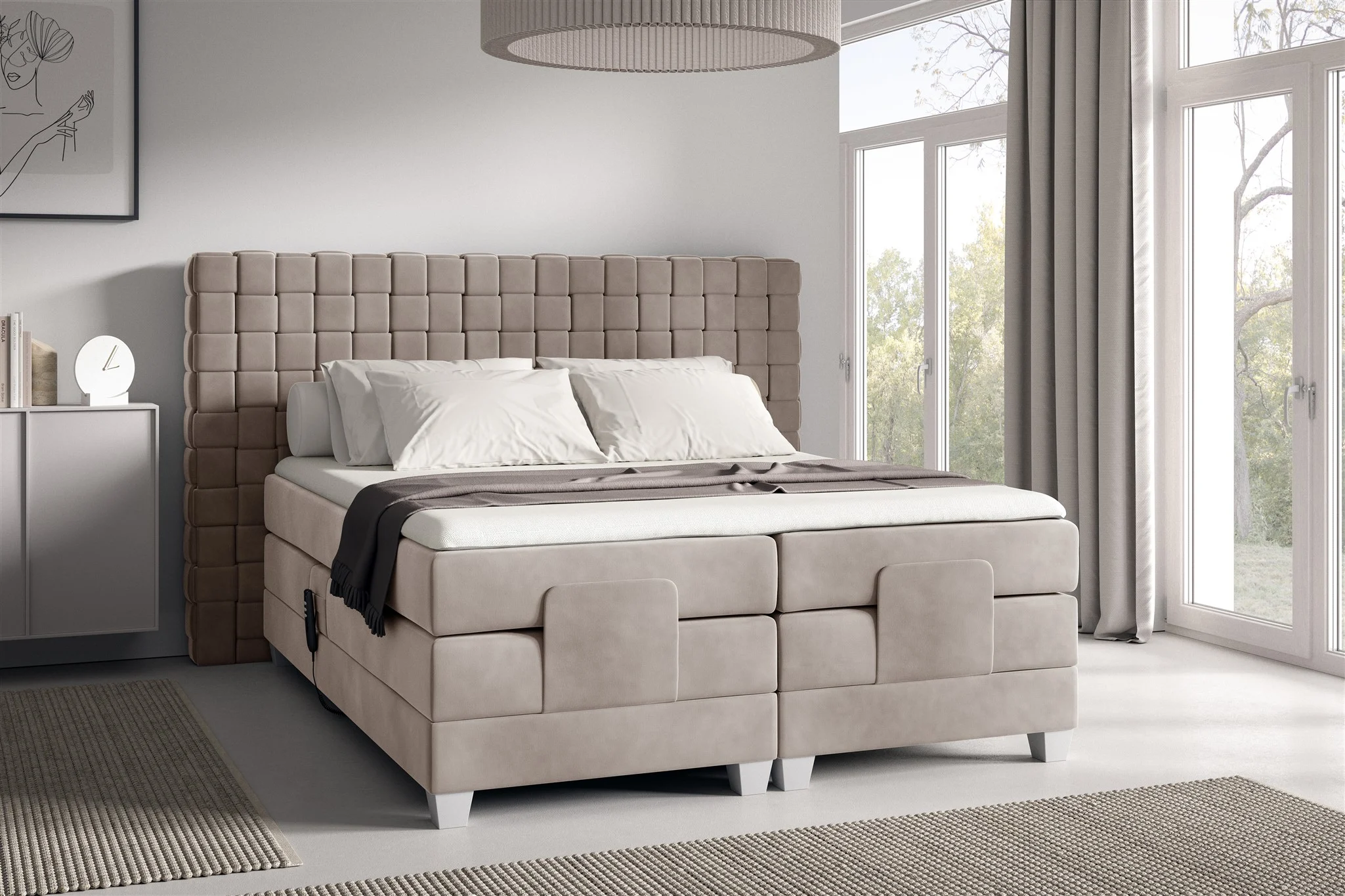 Boxspringbett Elektrisch Bett VIDAL 120x200cm in Stoff Fresh Macchiato - Fun Möbel