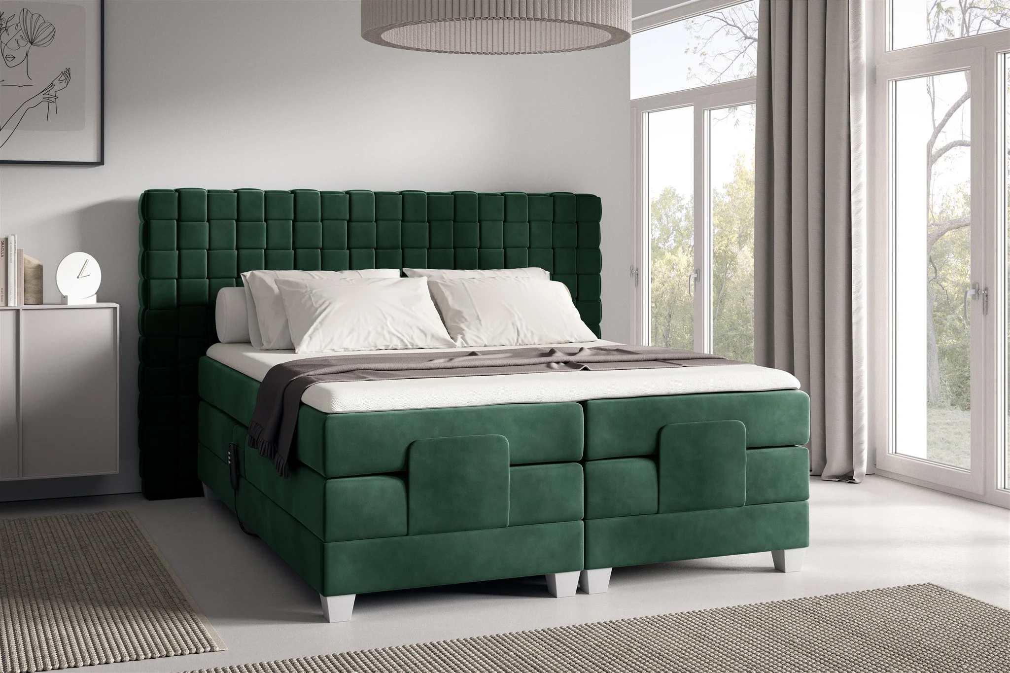 Boxspringbett Elektrisch Bett VIDAL 120x200cm in Stoff Fresh Flaschengrün - Fun Möbel