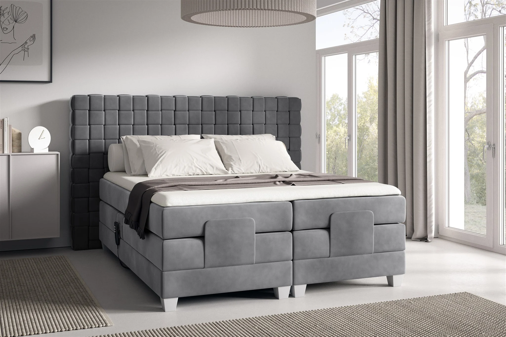 Boxspringbett Elektrisch Bett VIDAL 120x200cm in Stoff Fresh Grau - Fun Möbel