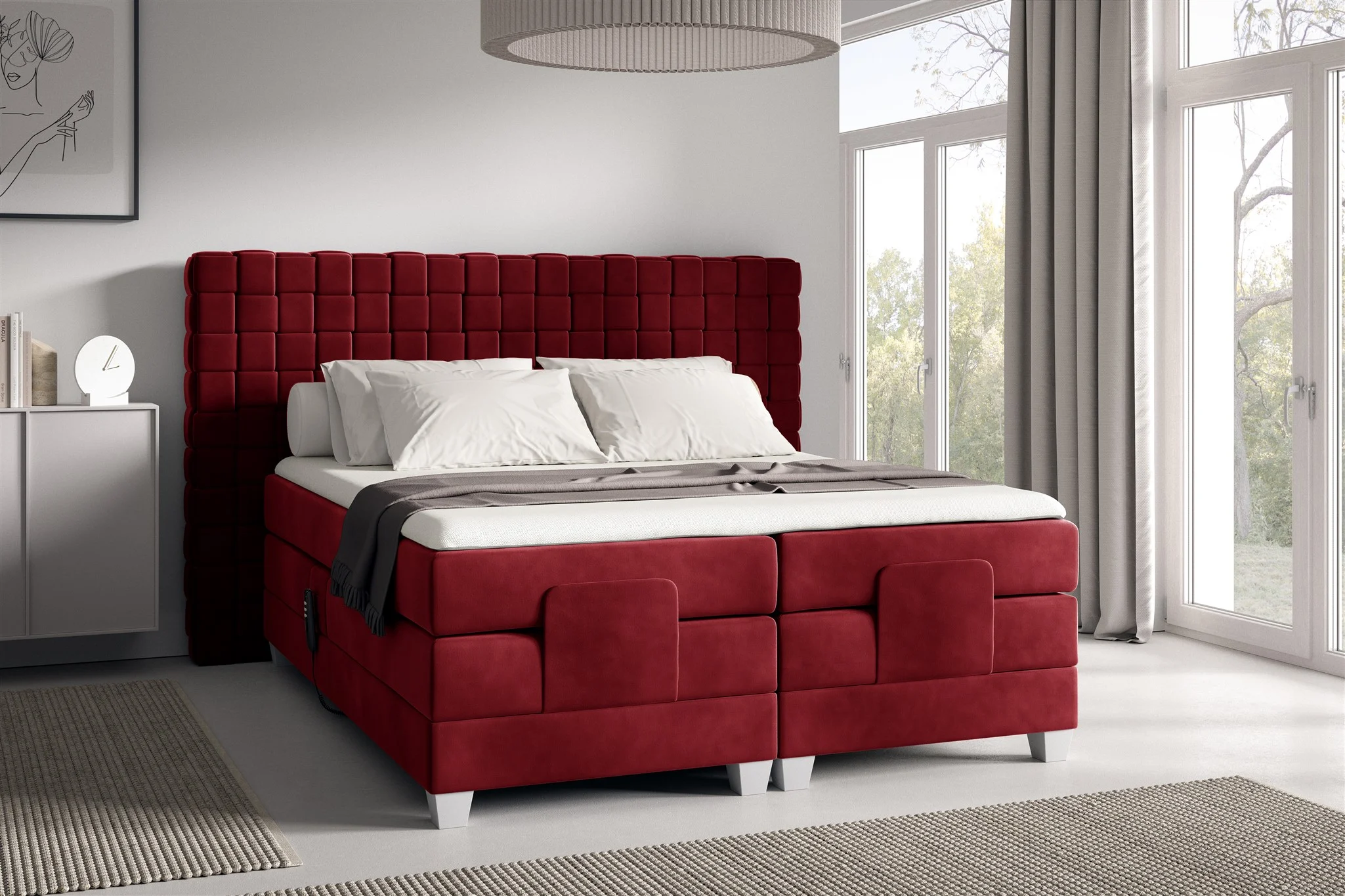 Boxspringbett Elektrisch Bett VIDAL 140x200cm in Stoff Fresh Rot - Fun Möbel