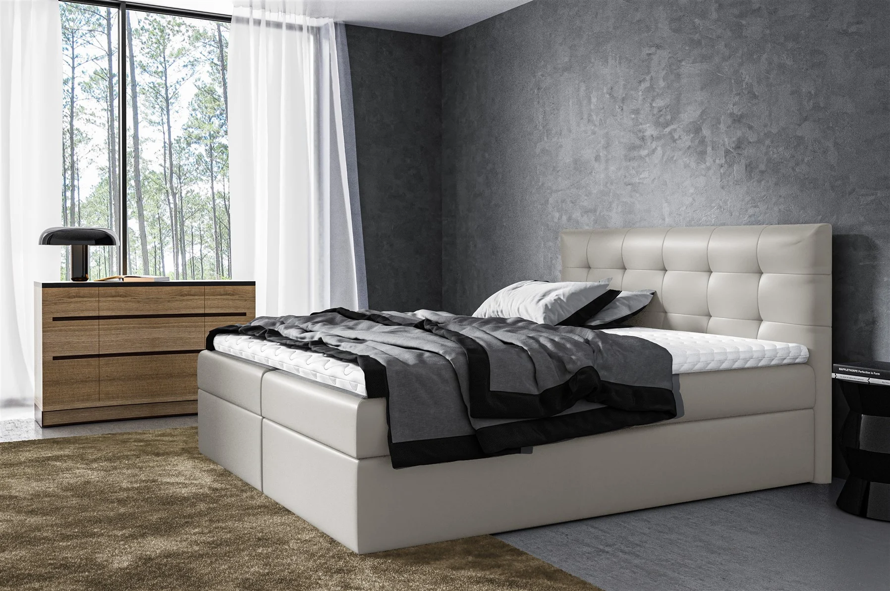 Boxspringbett Schlafzimmerbett VIDE 200x200cm Kunstleder Madryt inkl. Bettkasten - Fun Möbel