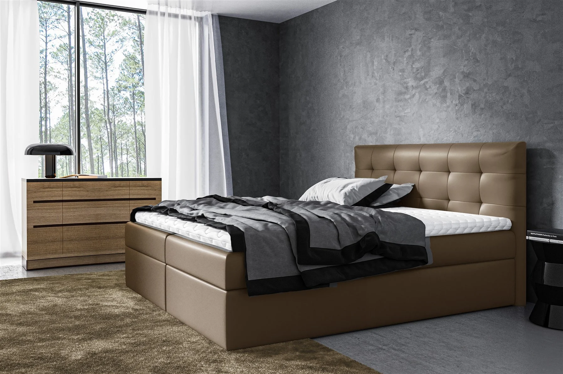 Boxspringbett Schlafzimmerbett VIDE 140x200cm Kunstleder Madryt inkl. Bettkasten - Fun Möbel