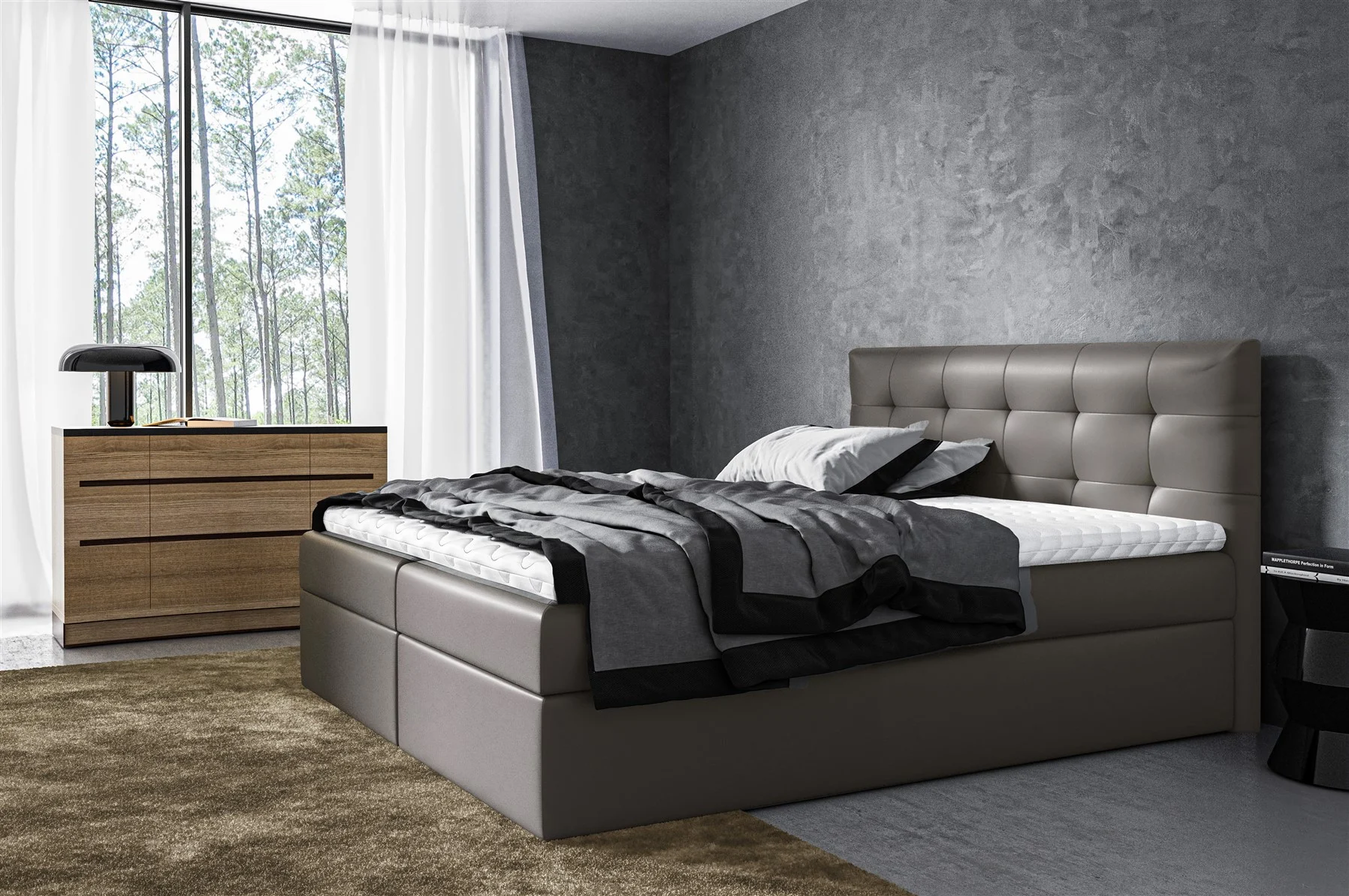 Boxspringbett Schlafzimmerbett VIDE 120x200cm Kunstleder Madryt inkl. Bettkasten - Fun Möbel