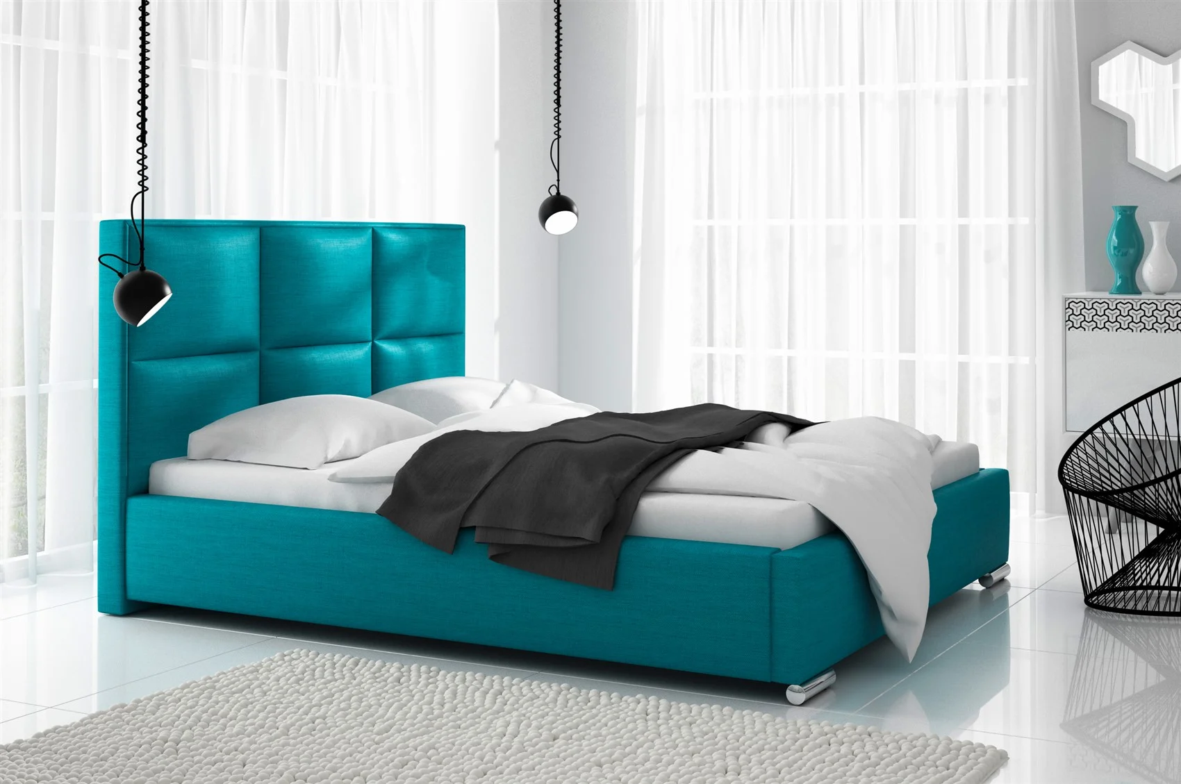 Polsterbett Doppelbett VITUS Komplettset Polyester.. Türkis 140x200cm - Fun Möbel