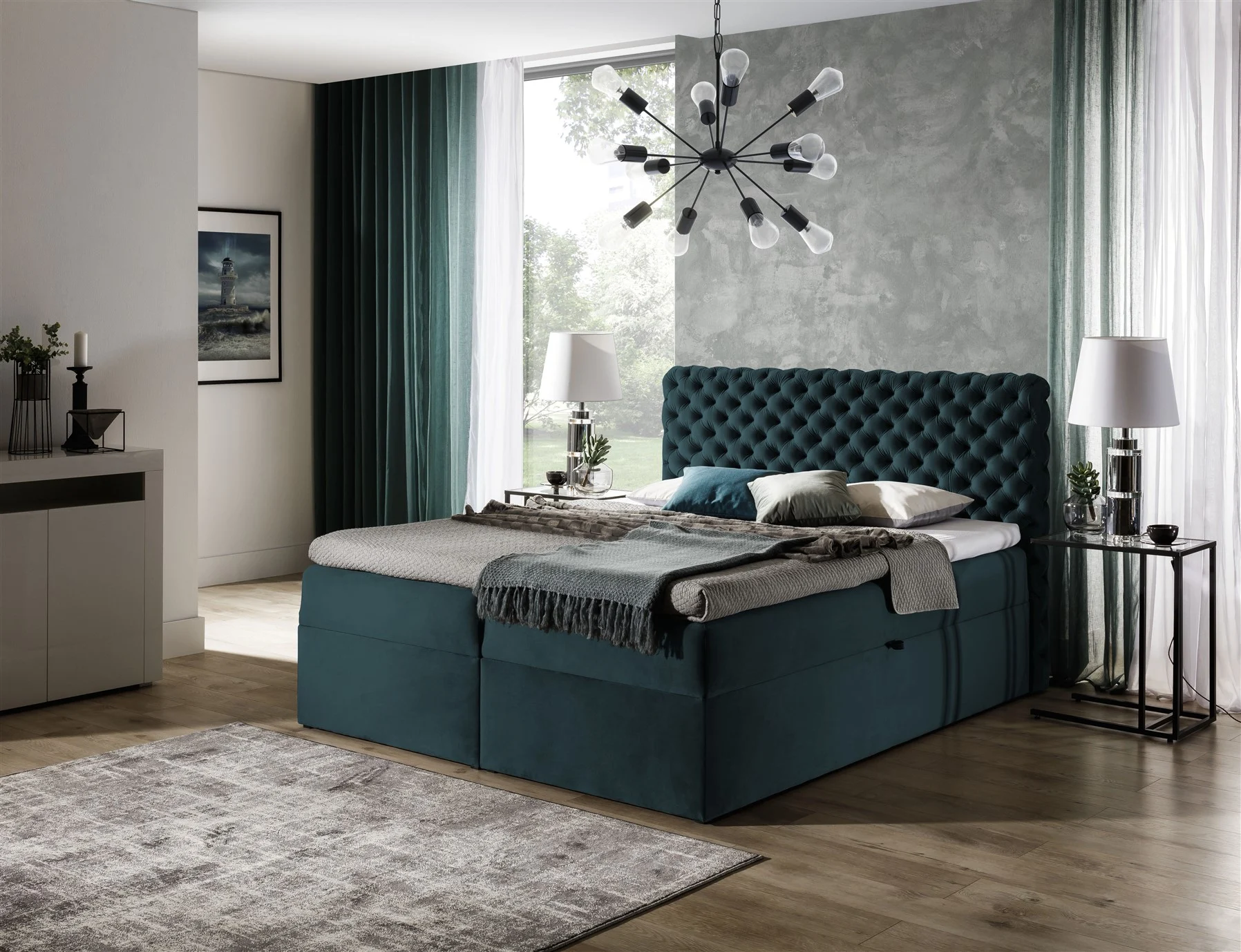 Boxspringbett Schlafzimmerbett WILLIAM 200x200cm in Stoff - Fun Moebel