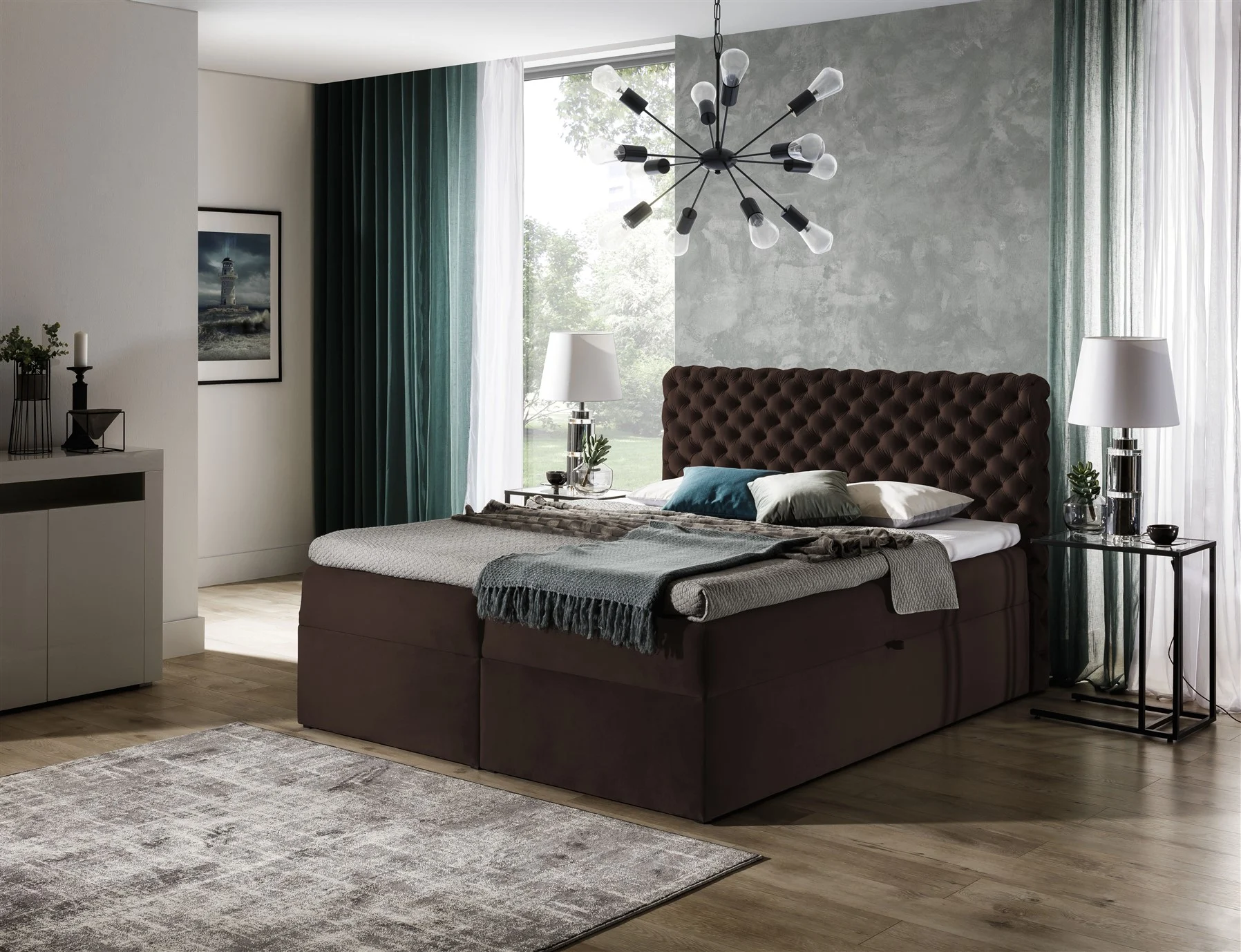 Boxspringbett Schlafzimmerbett WILLIAM 160x200cm in Stoff - Fun Moebel
