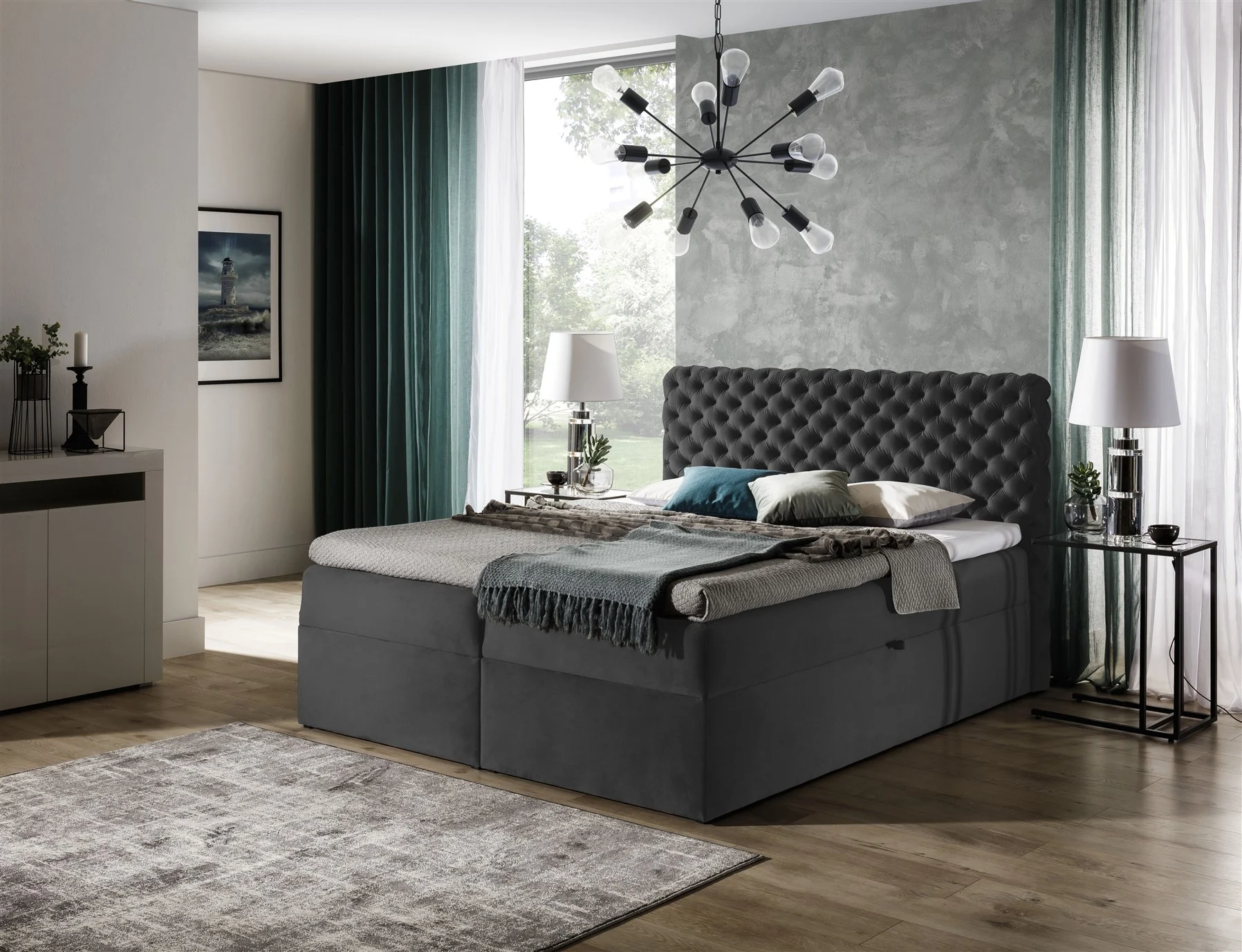 Boxspringbett Schlafzimmerbett WILLIAM 140x200cm in Stoff - Fun Moebel