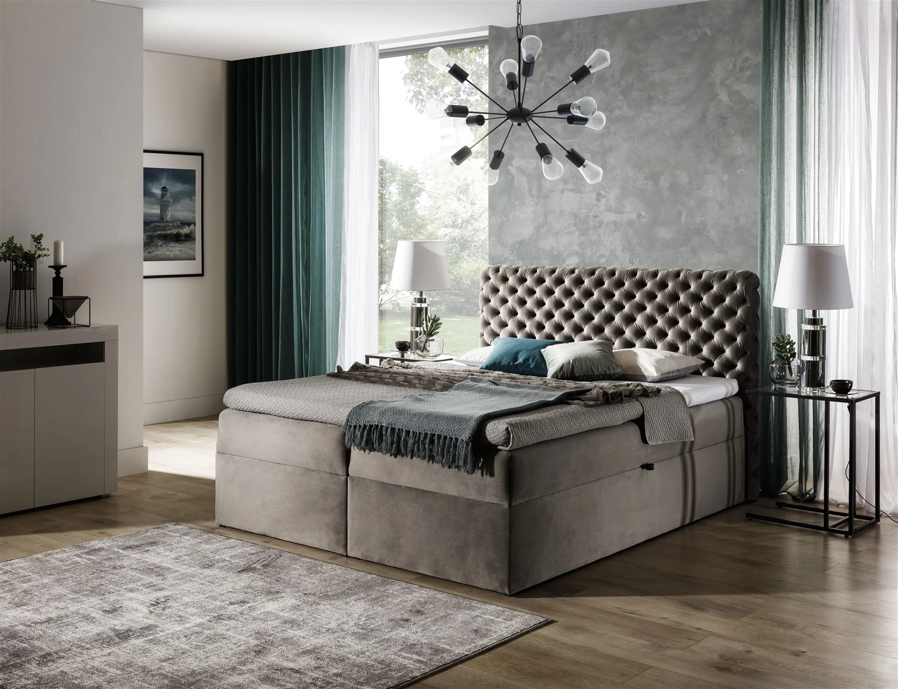 Boxspringbett Schlafzimmerbett WILLIAM 100x200cm in Stoff - Fun Moebel