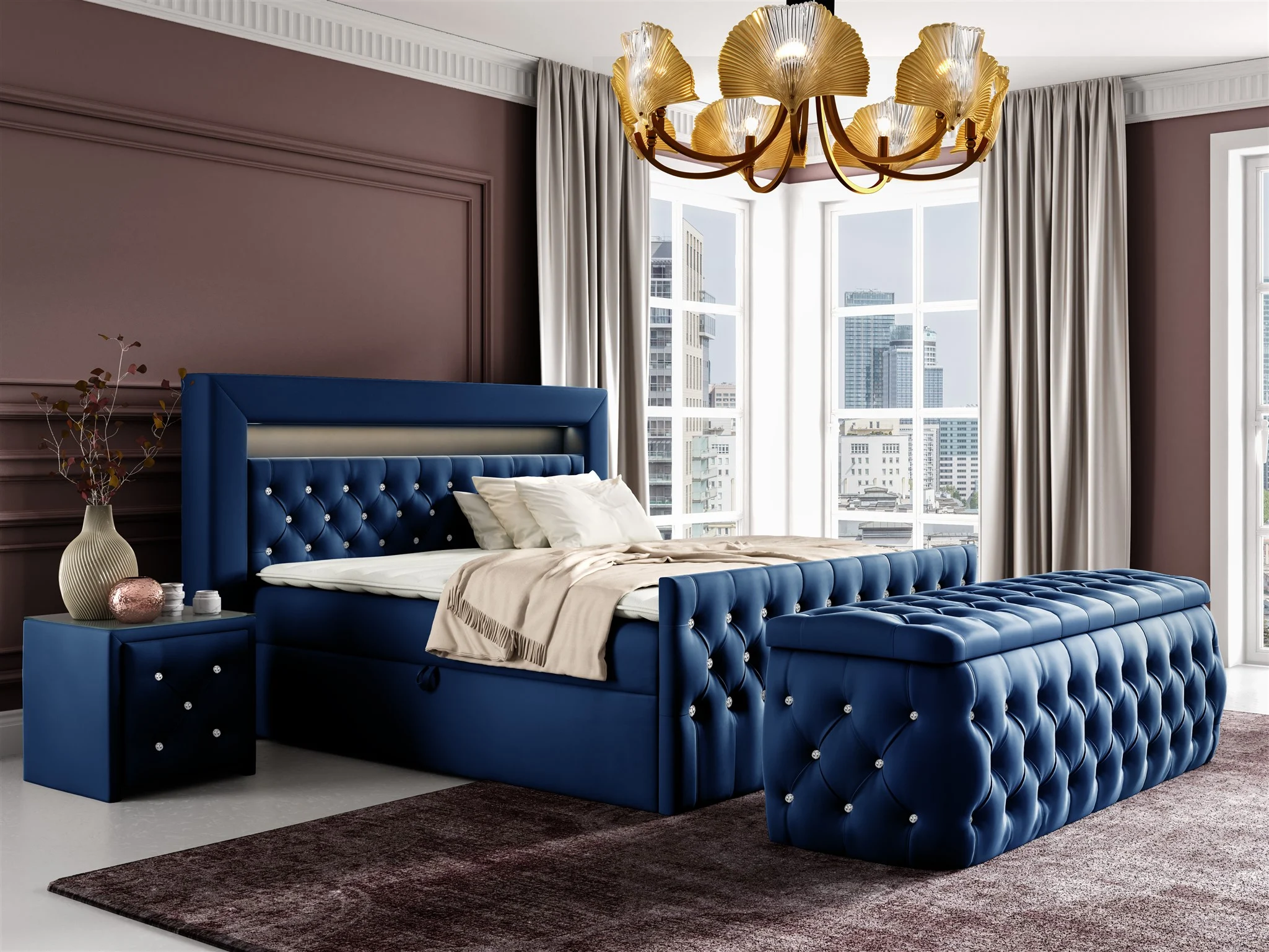 Boxspringbett Schlafzimmerbett SEVRA Nr.3 120x200cm in Elisa Velvet Blau - Fun Möbel