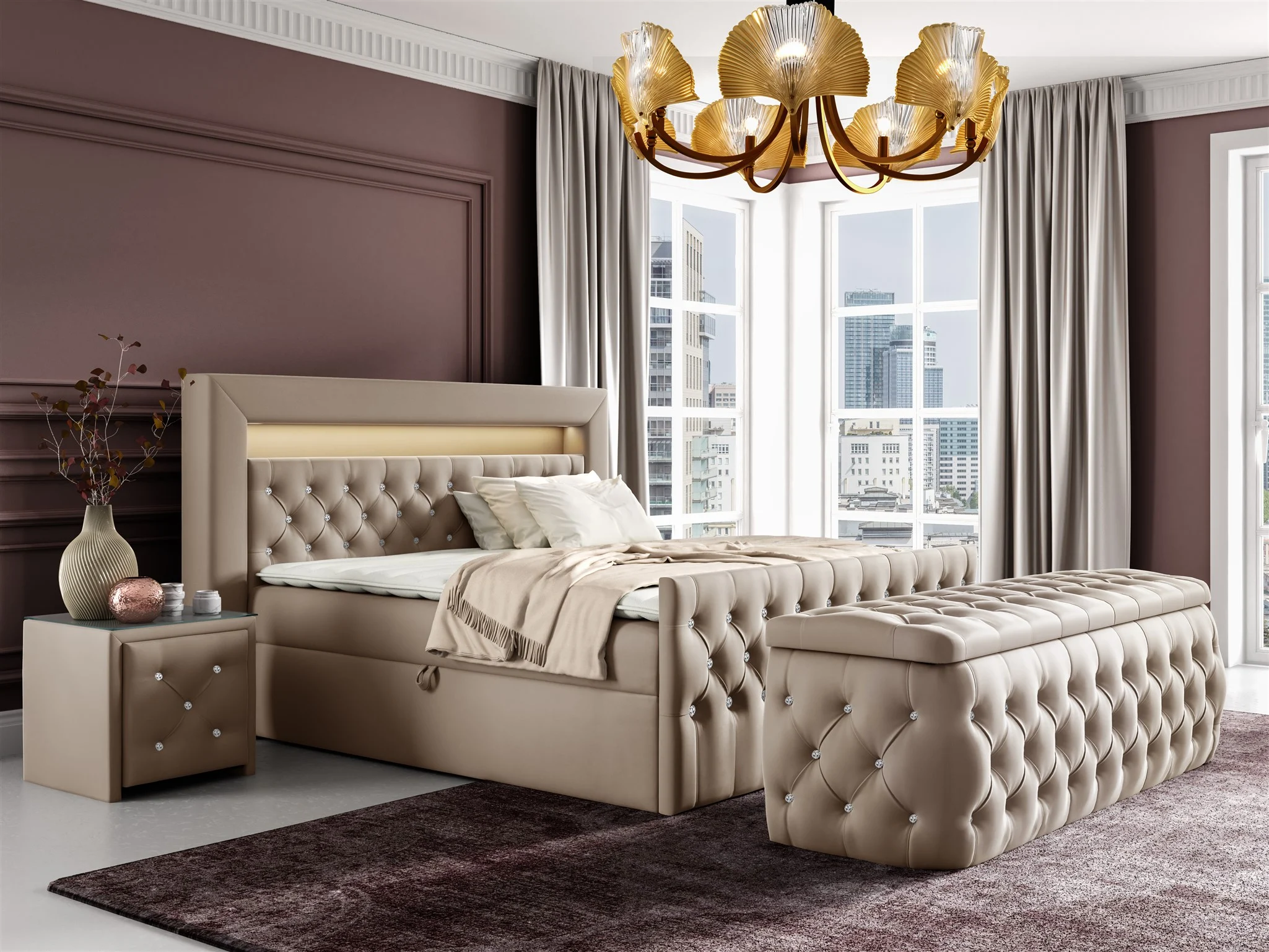 Boxspringbett Schlafzimmerbett SEVRA Nr.3 120x200cm in Elisa Velvet Beige - Fun Möbel