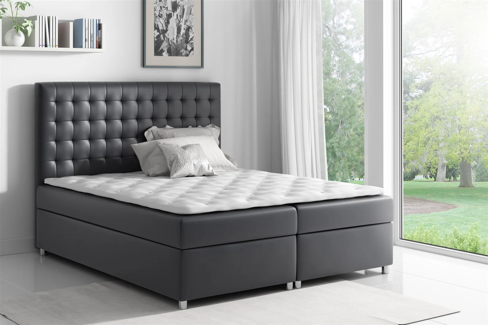Boxspringbett Schlafzimmerbett CARIN Kunstleder Schwarz 200x200cm - Fun Moebel