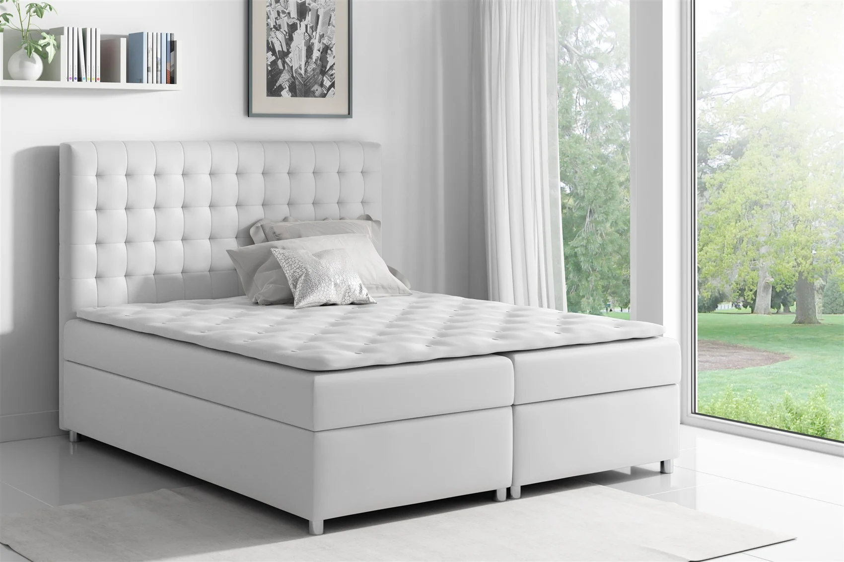Boxspringbett Schlafzimmerbett CARIN Kunstleder Weiss 200x200cm - Fun Moebel