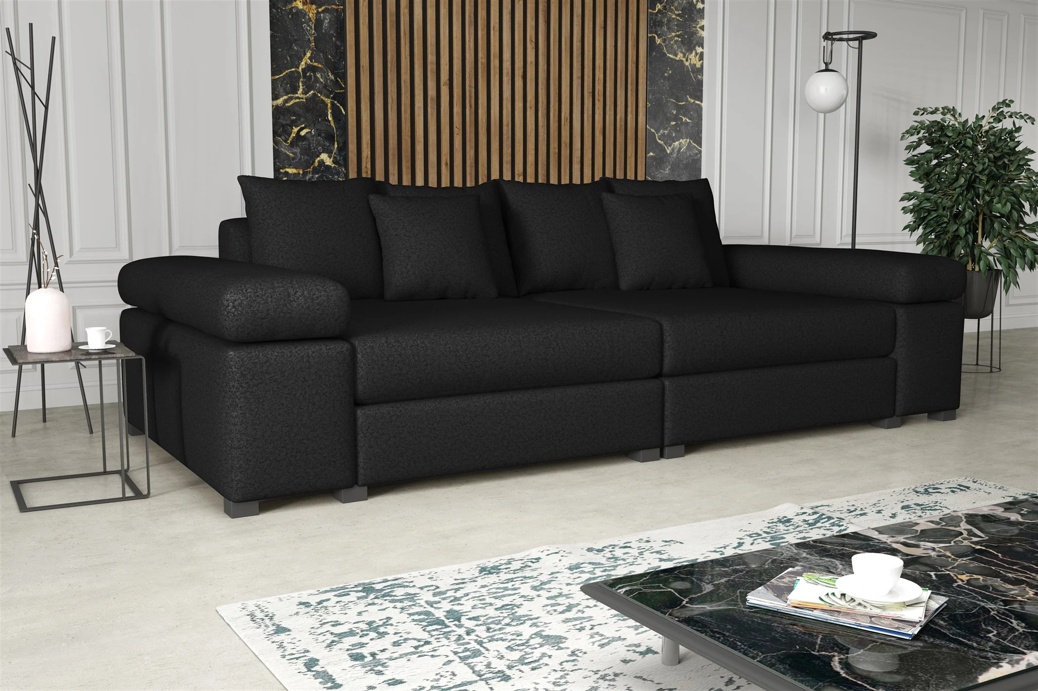 Big Sofa Couchgarnitur Megasofa Riesensofa AREZZO Stoff Now or Never Schwarz - Fun Moebel