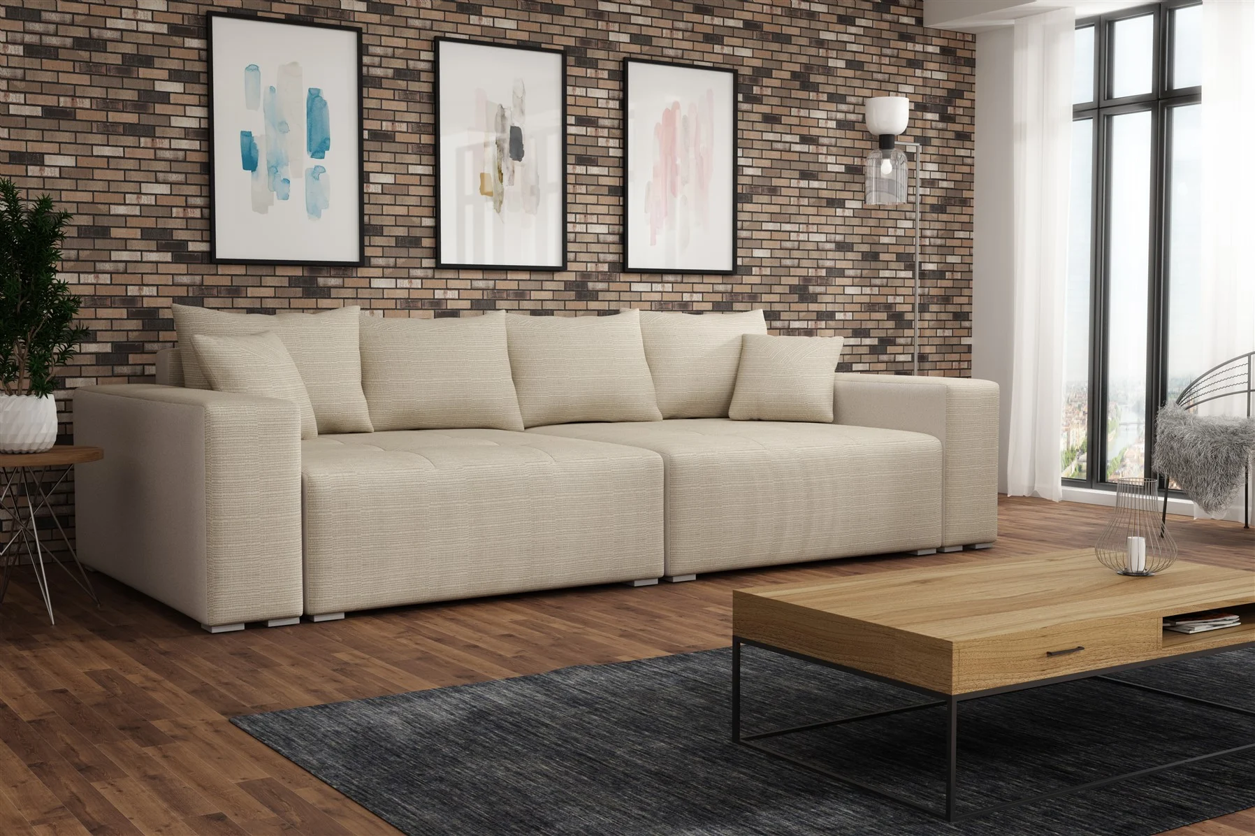 Big Sofa Couchgarnitur REGGIO Megasofa mit Schlaffunktion Beige - Fun Moebel