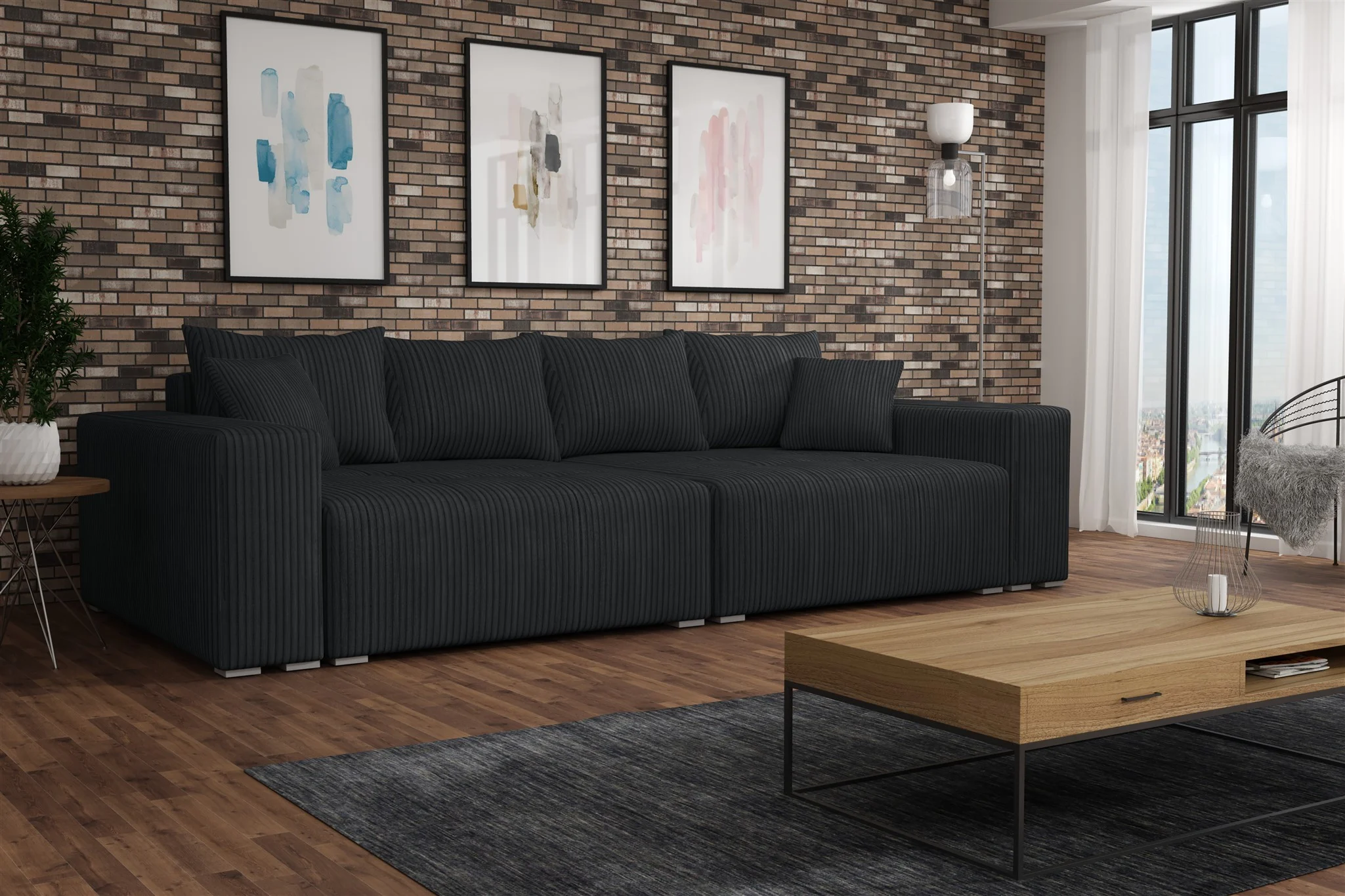 Big Sofa Couchgarnitur REGGIO Megasofa mit Schlaffunktion Stoff Poso Schwarz - Fun Moebel