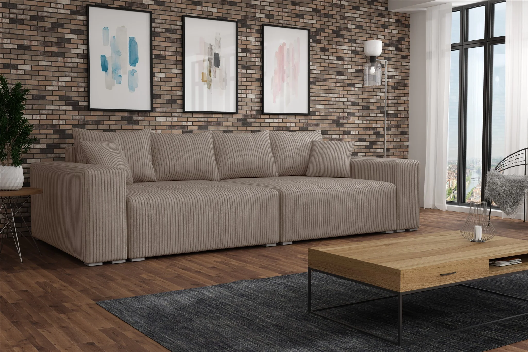 Big Sofa Couchgarnitur REGGIO Megasofa mit Schlaffunktion Stoff Poso Milchkaffee - Fun Moebel