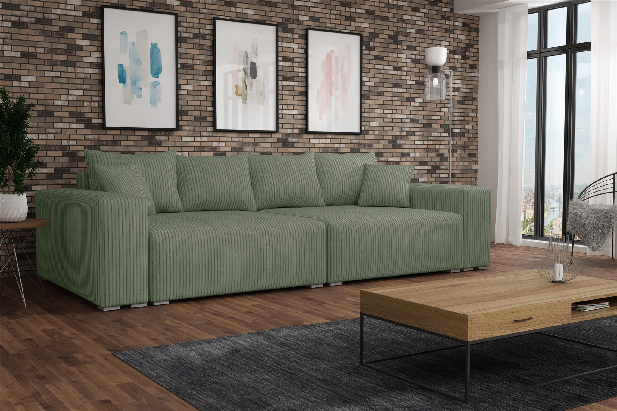 Big Sofa Couchgarnitur REGGIO Megasofa mit Schlaffunktion Stoff Poso Grün - Fun Moebel