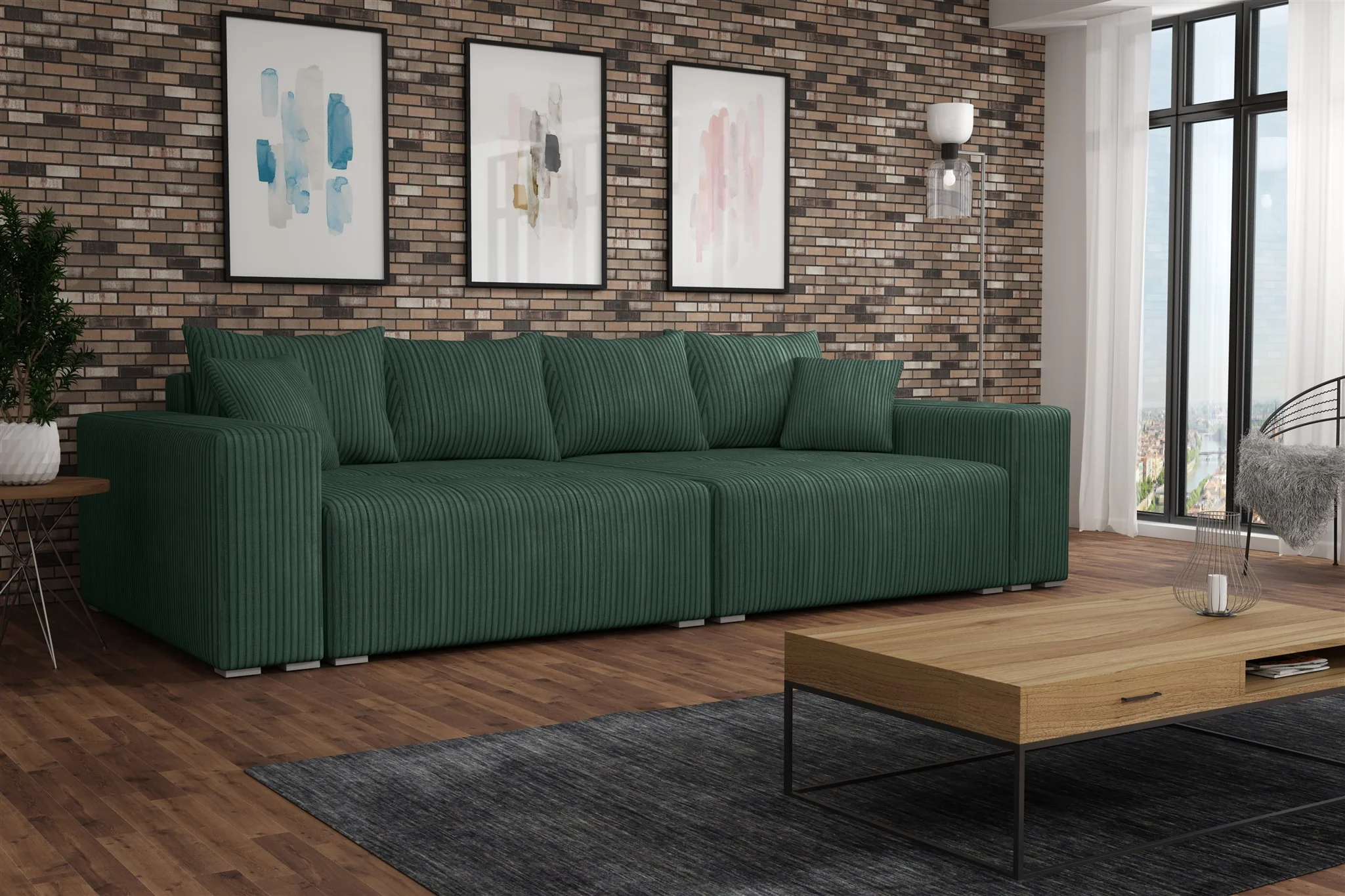 Big Sofa Couchgarnitur REGGIO Megasofa mit Schlaffunktion Stoff Poso Flaschengrün - Fun Moebel