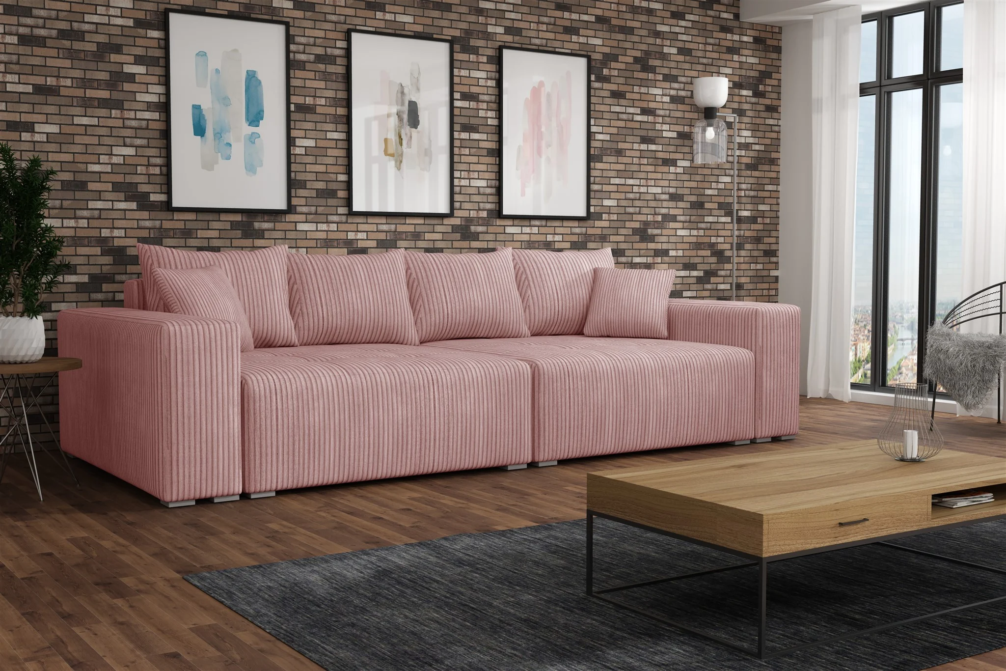 Big Sofa Couchgarnitur REGGIO Megasofa mit Schlaffunktion Stoff Poso Rose - Fun Moebel