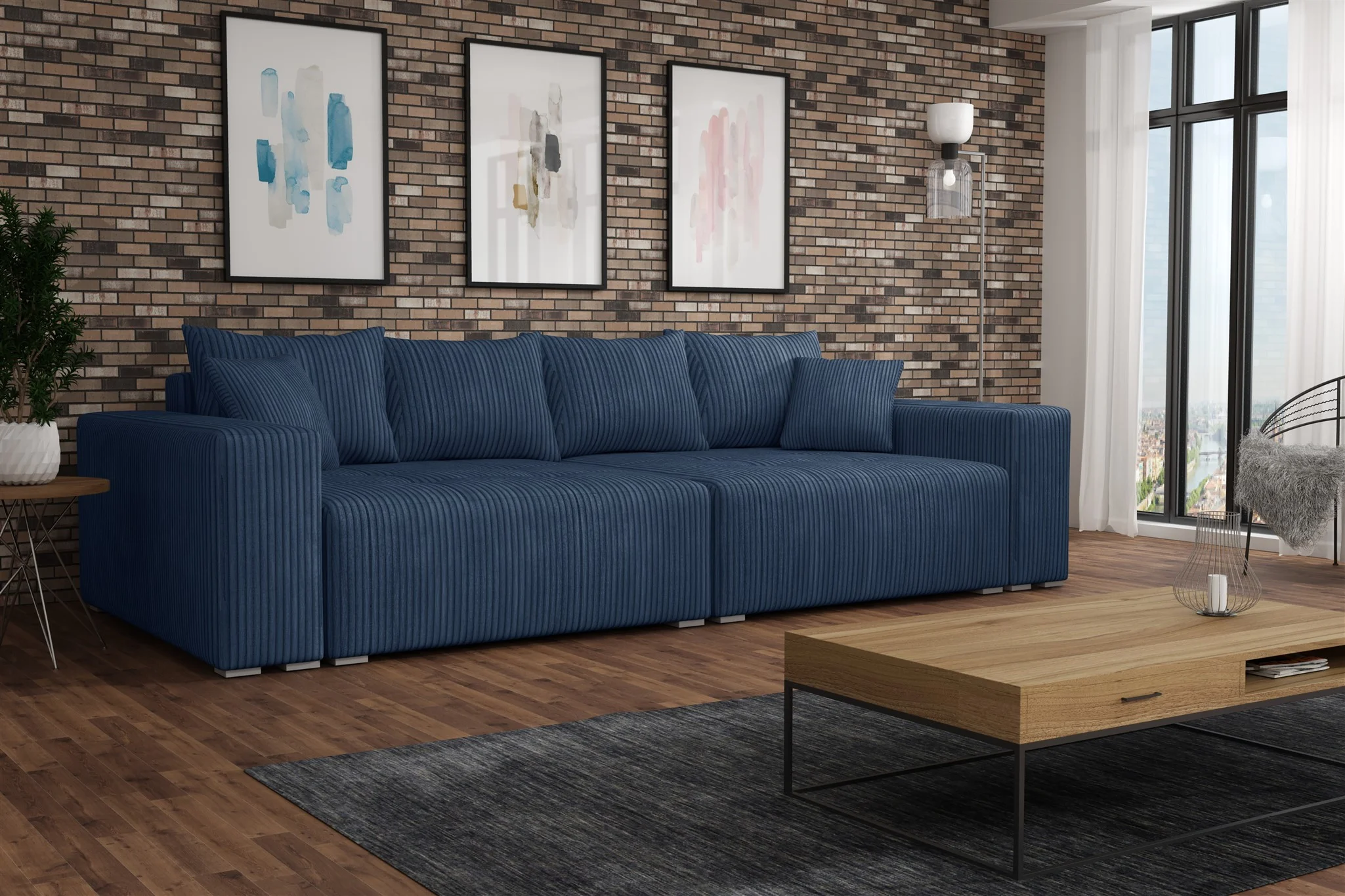 Big Sofa Couchgarnitur REGGIO Megasofa mit Schlaffunktion Stoff Poso Dunkelblau - Fun Moebel
