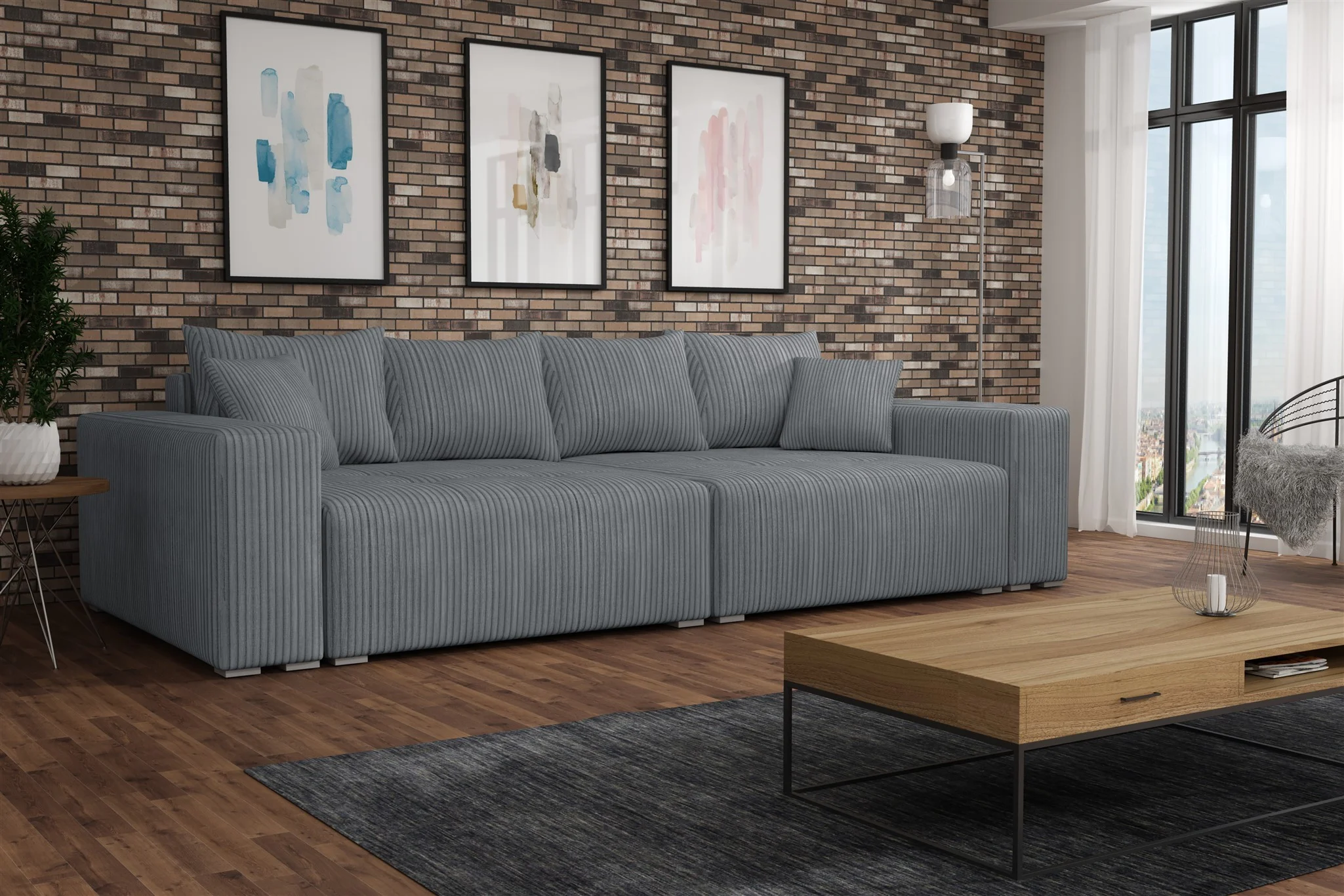 Big Sofa Couchgarnitur REGGIO Megasofa mit Schlaffunktion Stoff Poso Dunkelgrau - Fun Moebel