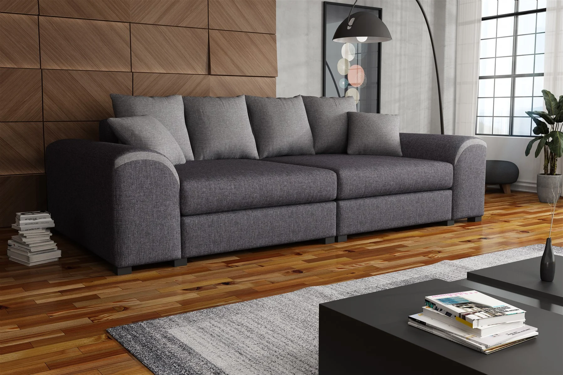 Big Sofa Couchgarnitur WELLS Megasofa Sofa in Grau-Hellgrau
