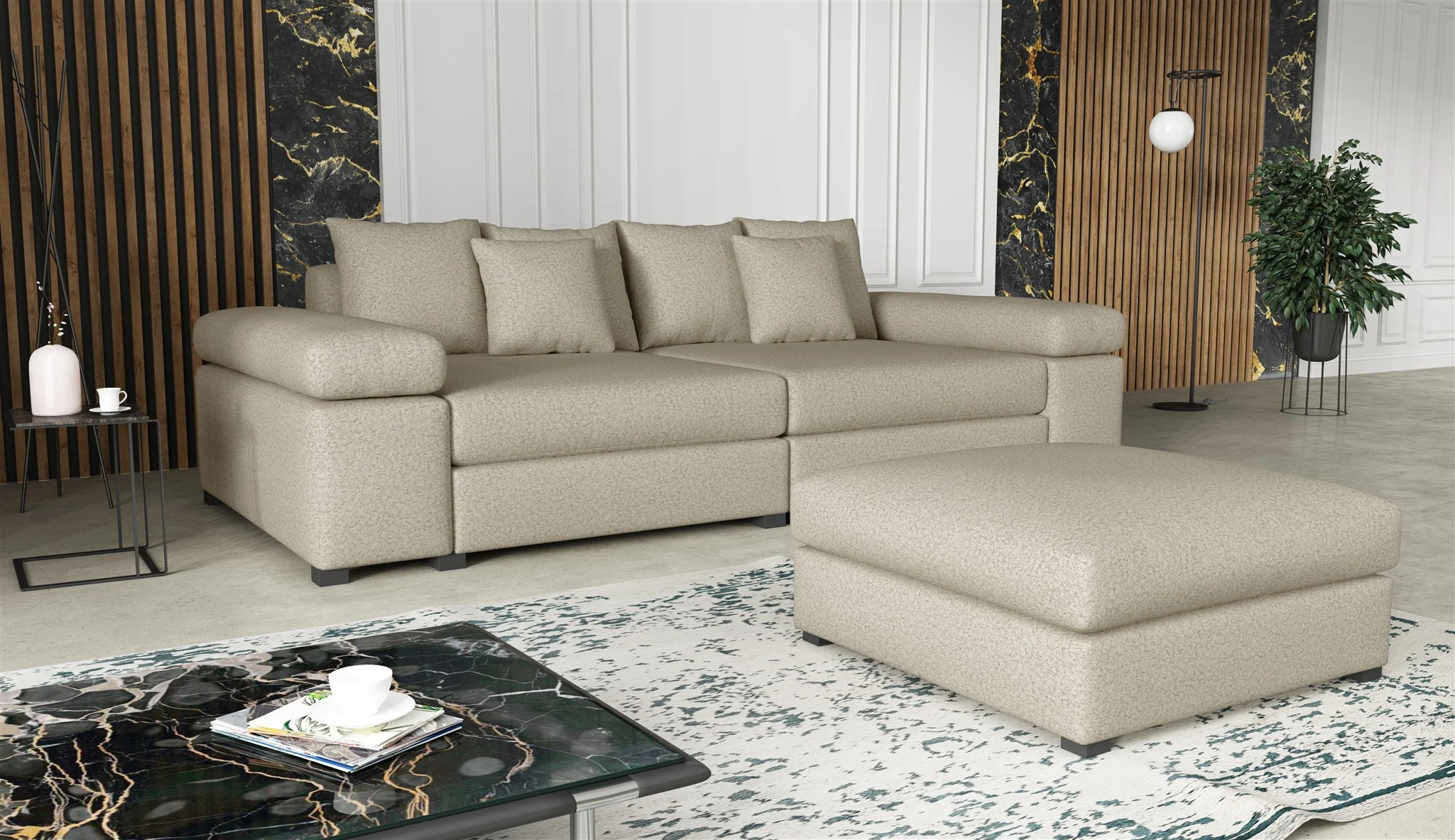 Big Sofa Megasofa Riesensofa AREZZO inkl. Hocker Stoff Now or Never Beige - Fun Moebel