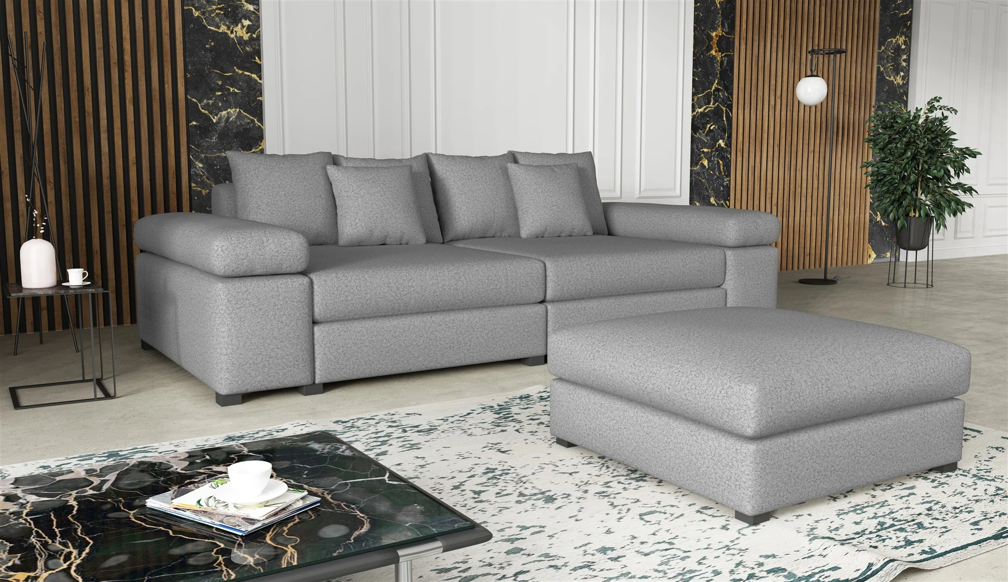 Big Sofa Megasofa Riesensofa AREZZO inkl. Hocker Stoff Now or Never Hellgrau - Fun Moebel