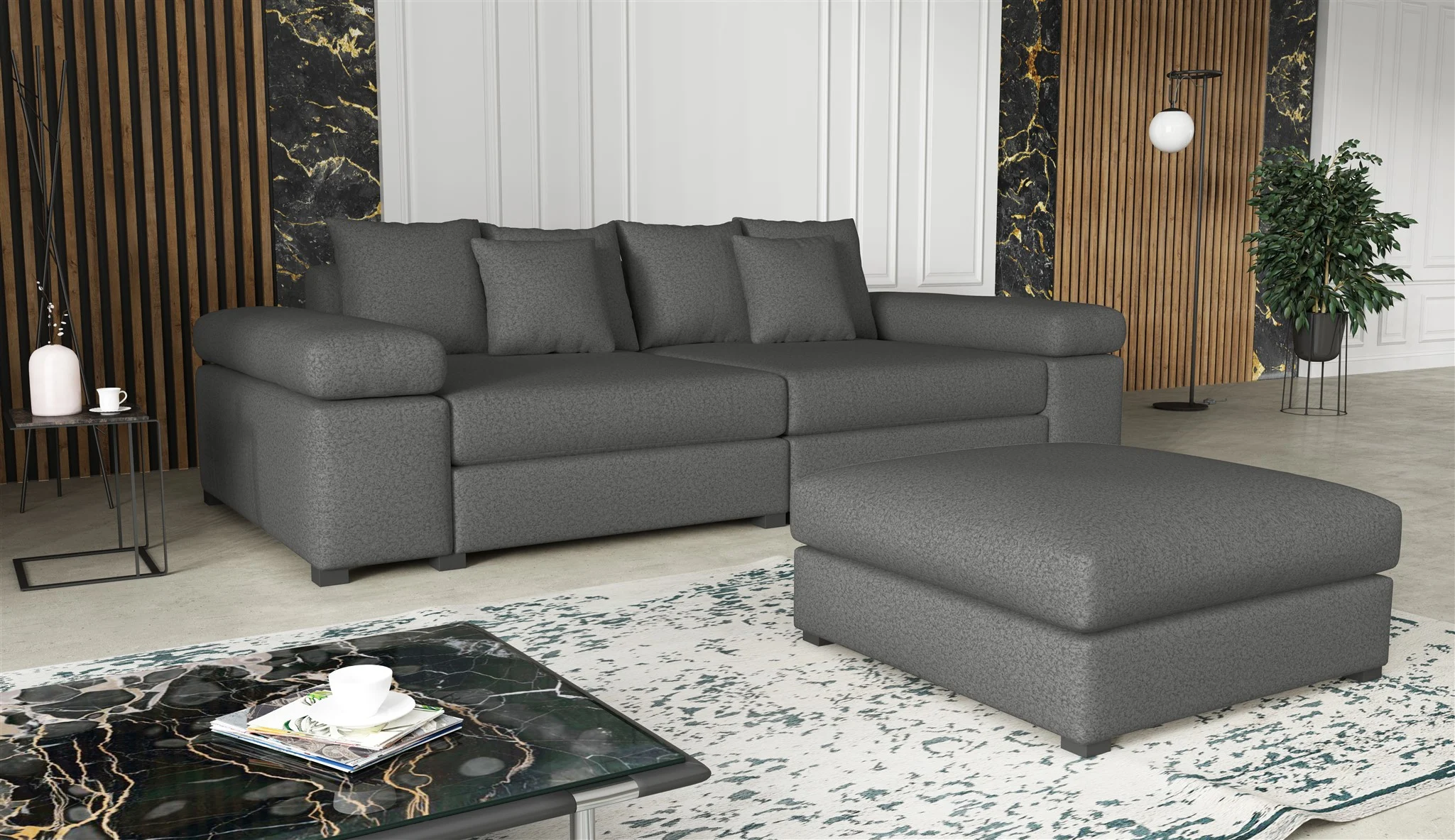 Big Sofa Megasofa Riesensofa AREZZO inkl. Hocker Stoff Now or Never Dunkelgrau - Fun Moebel