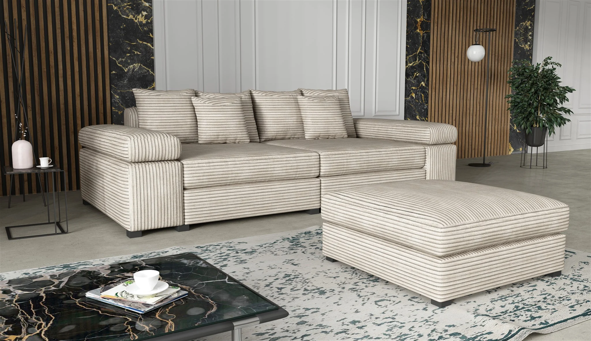 Big Sofa Megasofa Riesensofa AREZZO inkl. Hocker Stoff Tilia Creme - Fun Moebel