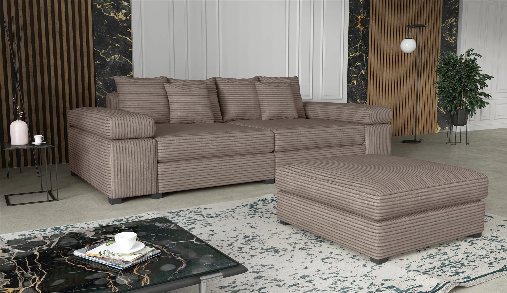 Big Sofa Megasofa Riesensofa AREZZO inkl. Hocker Stoff Tilia Milchkaffee - Fun Moebel