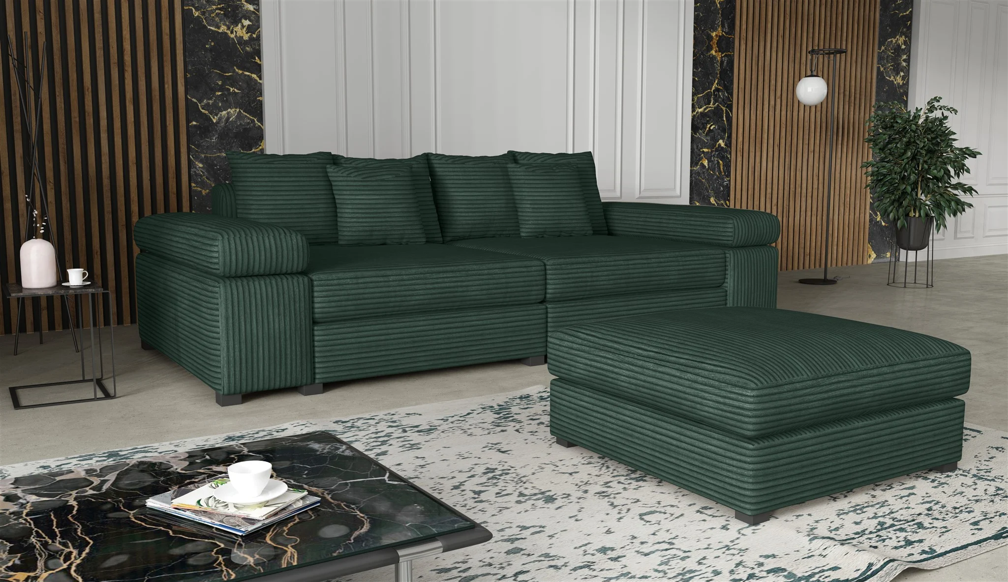 Big Sofa Megasofa Riesensofa AREZZO inkl. Hocker Stoff Tilia Flaschengrün - Fun Moebel