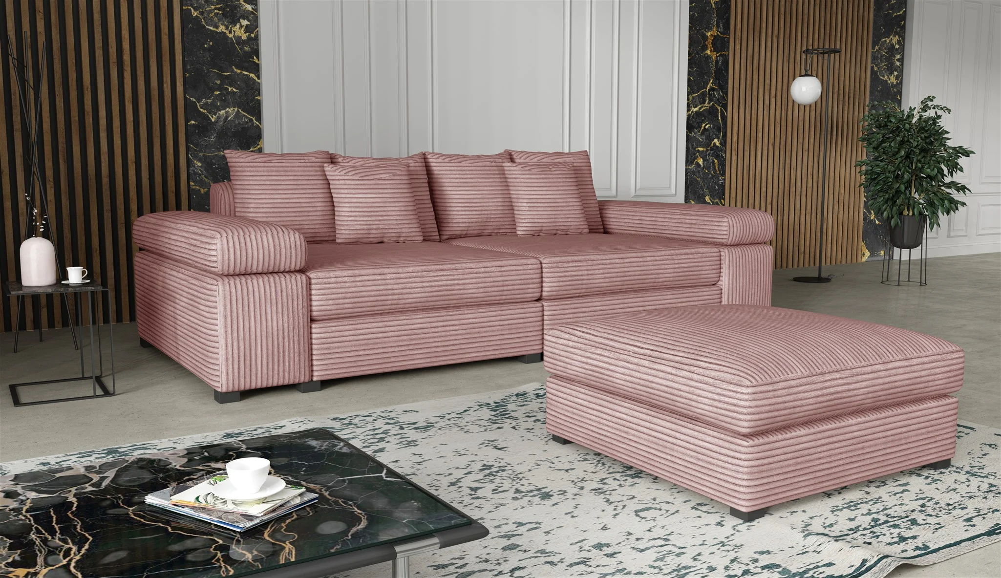 Big Sofa Megasofa Riesensofa AREZZO inkl. Hocker Stoff Tilia Rose - Fun Moebel